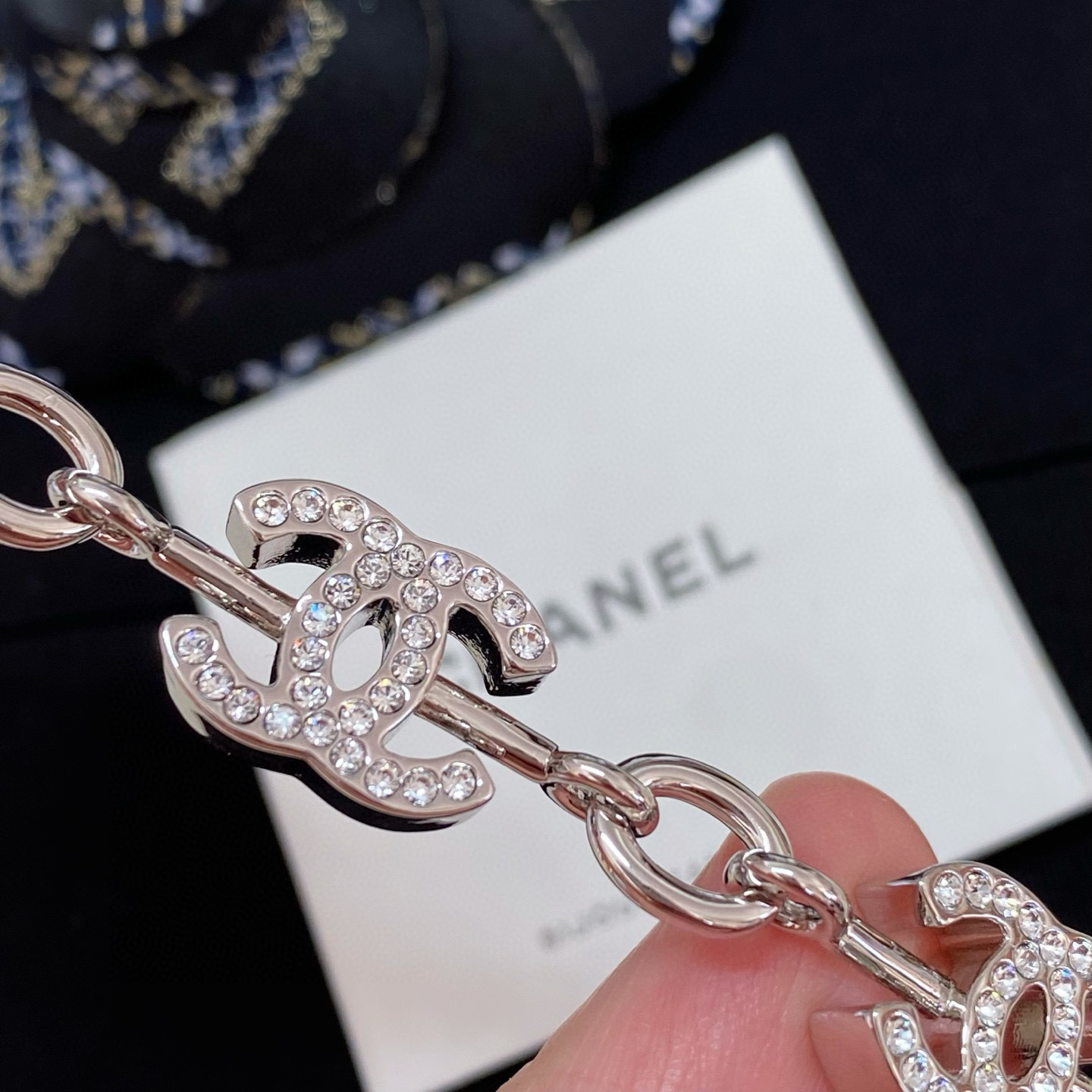 Chanel Hollow CC Chain Rhinestone Silver Bracelet - Best Replica Jewelry™