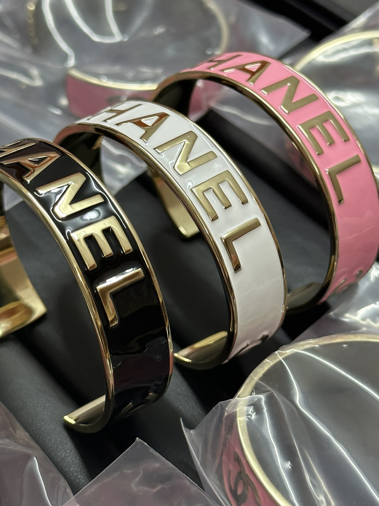 Chanel Embossed Monogram Open Cuff Bangle Bracelet - Best Replica Jewelry™