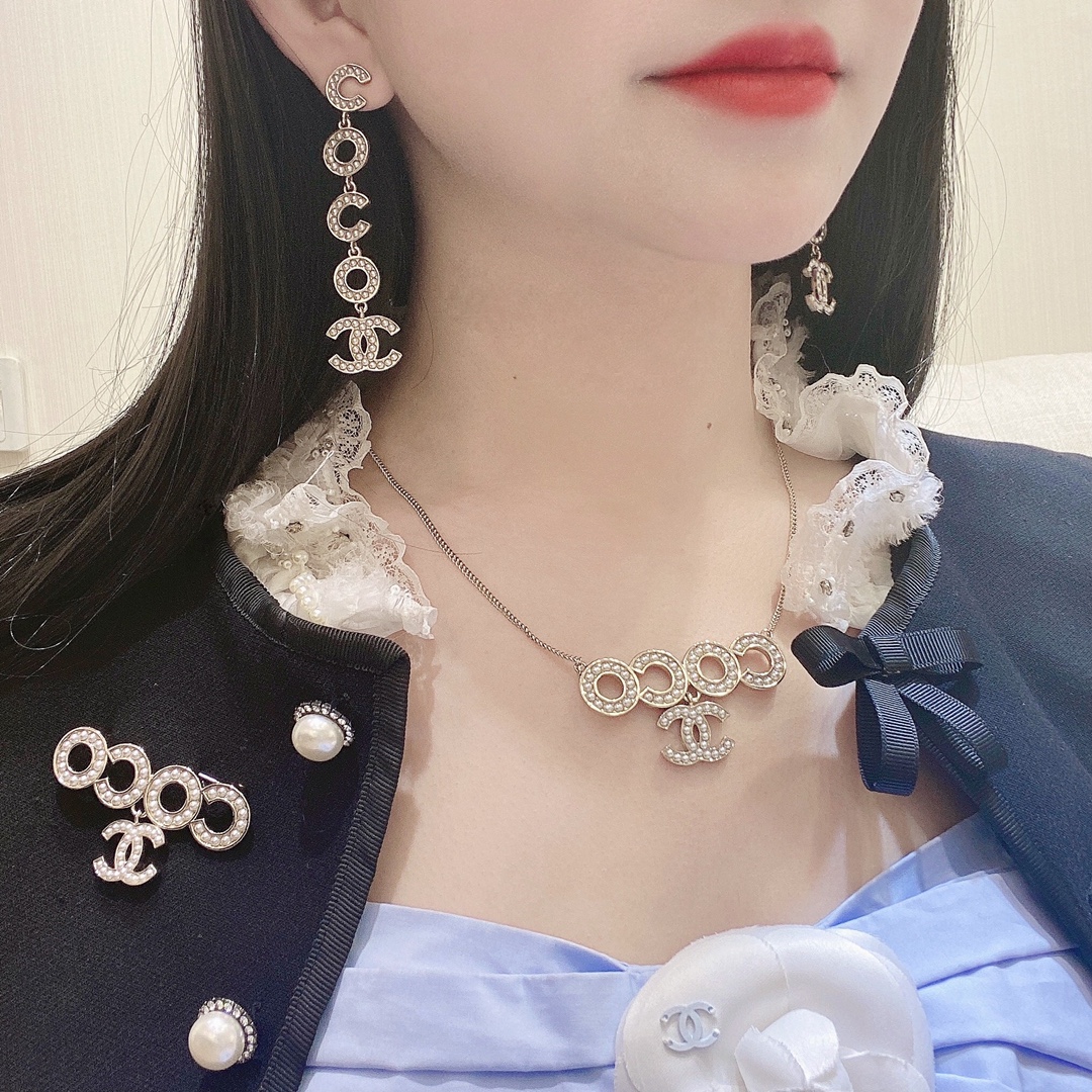 Coco Chanel Brooch Earrings Necklace - Best Replica Jewelry™