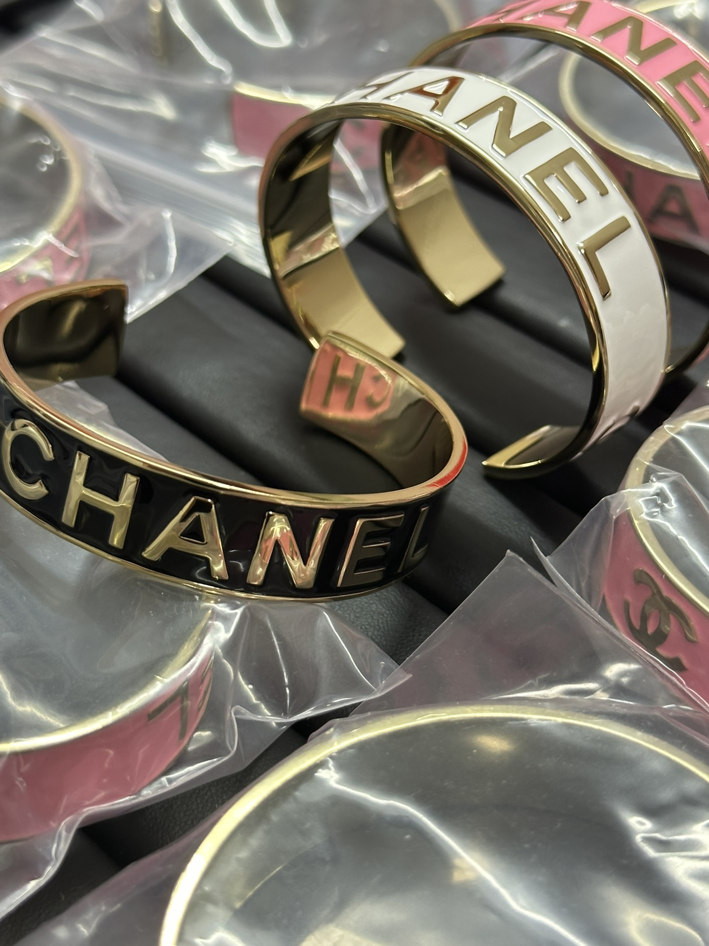 Chanel Embossed Monogram Open Cuff Bangle Bracelet - Best Replica Jewelry™