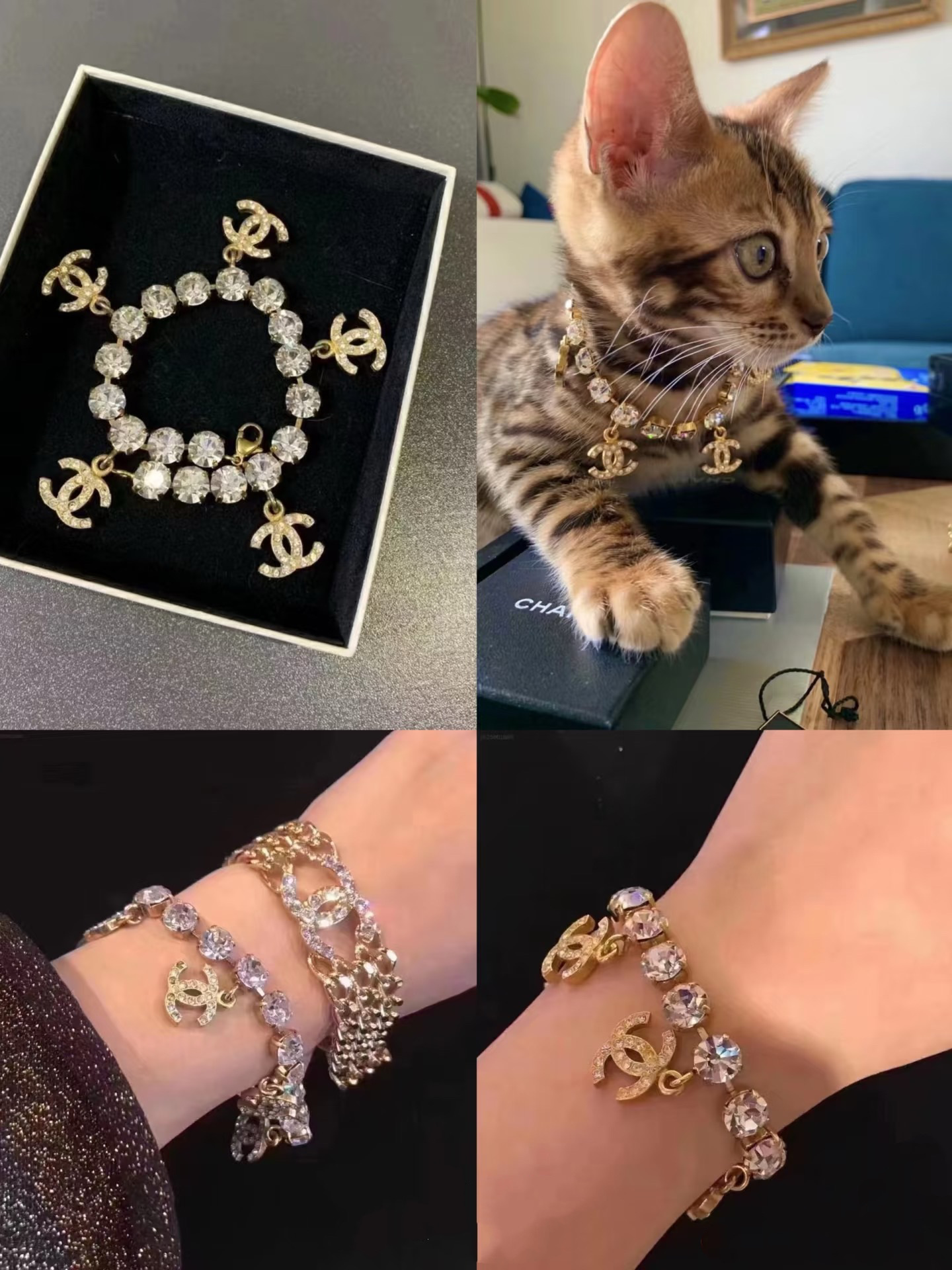 Chanel Full Diamond Prong Rhinestone Bracelet Necklace - Best Replica Jewelry™