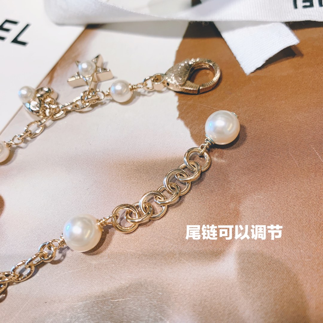 Chanel Chain Pearl Bracelet with Star Heart NO.5 CC Charms - Best Replica Jewelry™