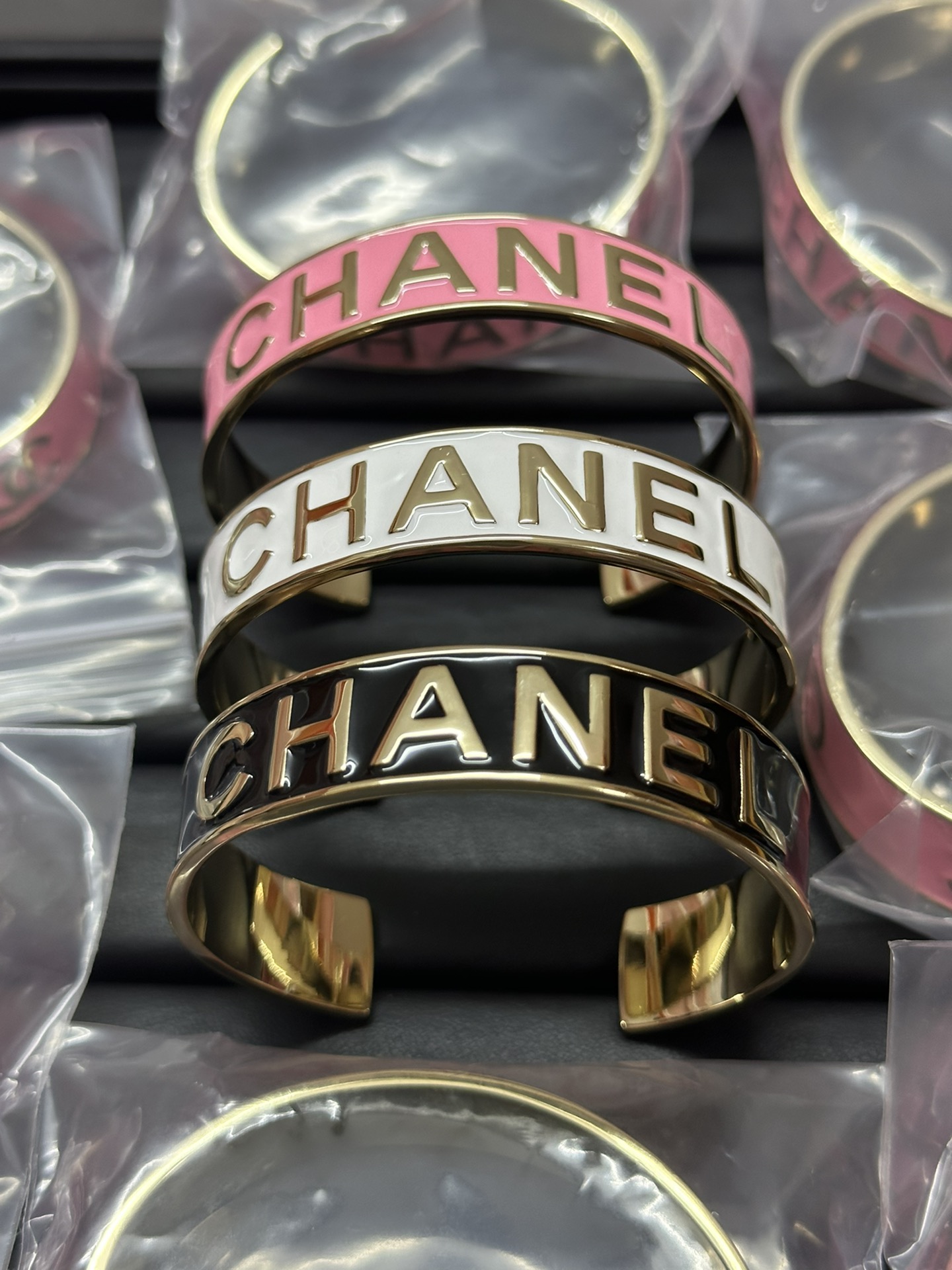 Chanel Embossed Monogram Open Cuff Bangle Bracelet - Best Replica Jewelry™