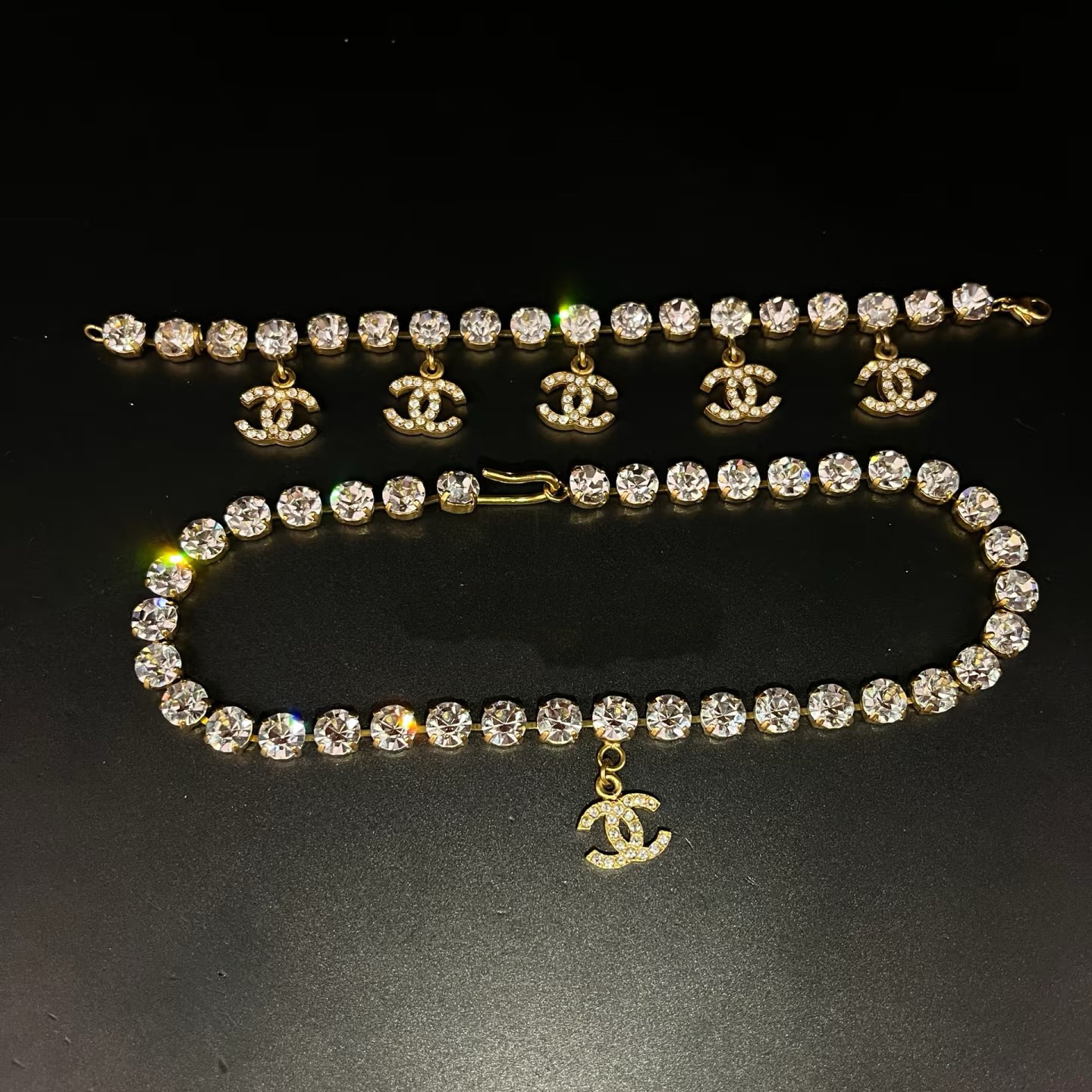 Chanel Full Diamond Prong Rhinestone Bracelet Necklace - Best Replica Jewelry™