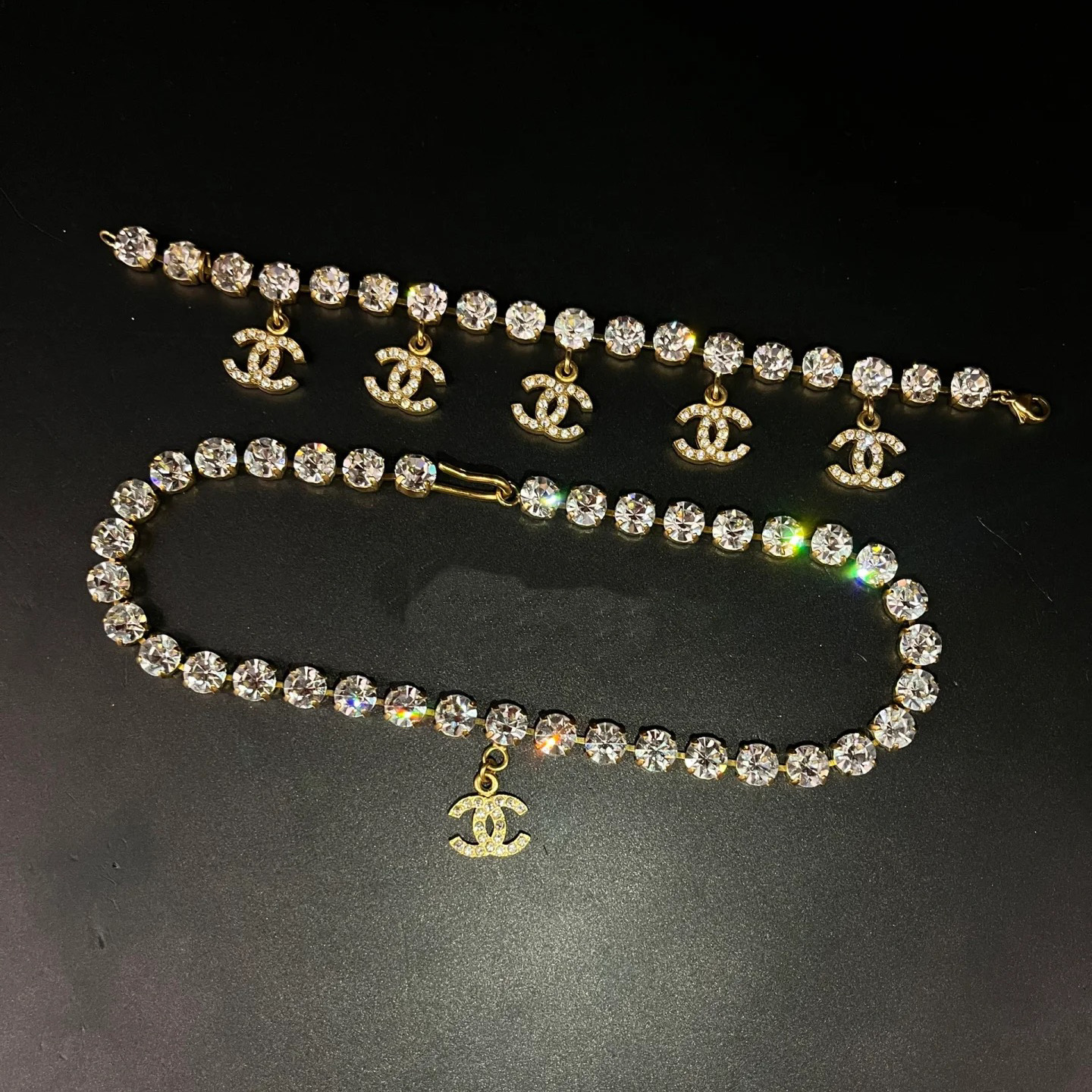 Chanel Full Diamond Prong Rhinestone Bracelet Necklace - Best Replica Jewelry™