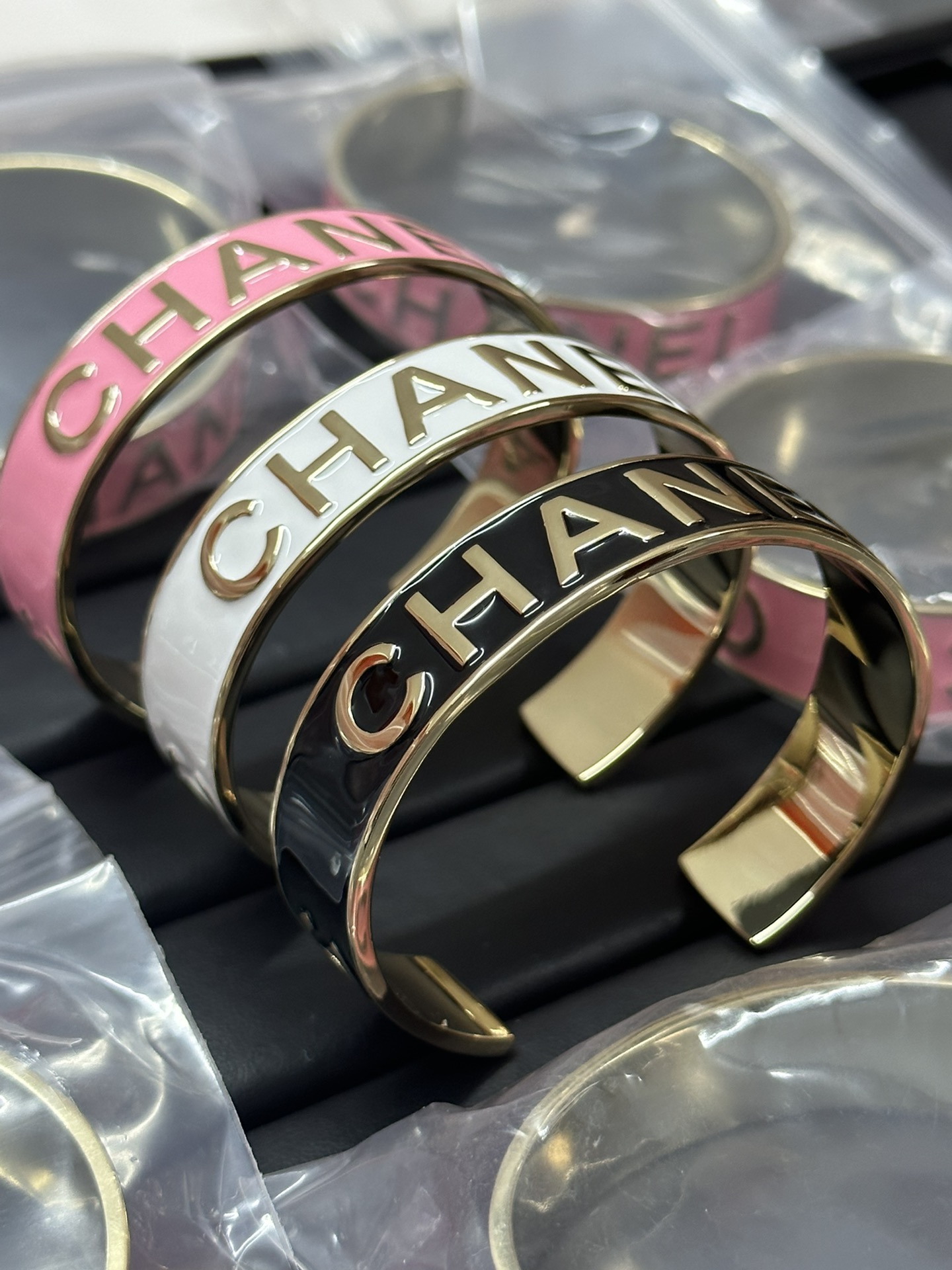 Chanel Embossed Monogram Open Cuff Bangle Bracelet - Best Replica Jewelry™