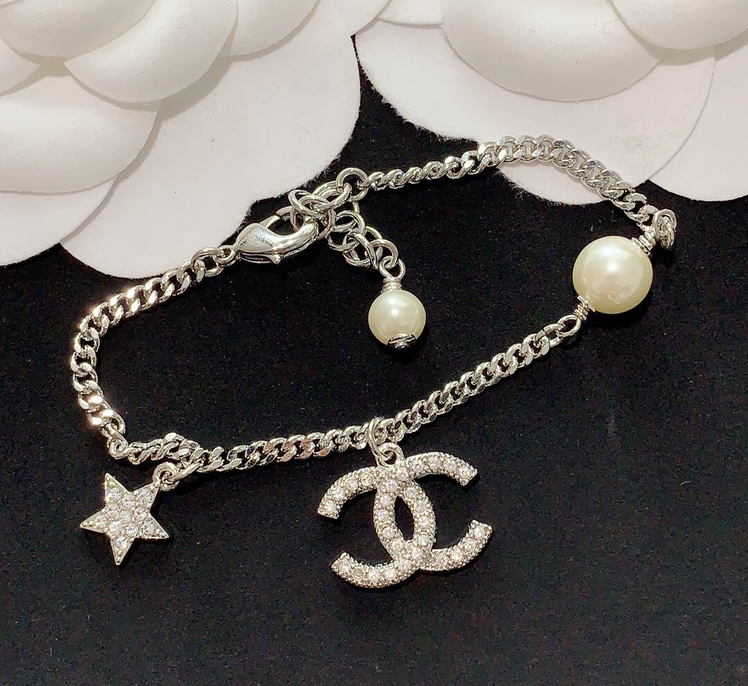 Chanel Star Pearl Chain Silver Bracelet - Best Replica Jewelry™