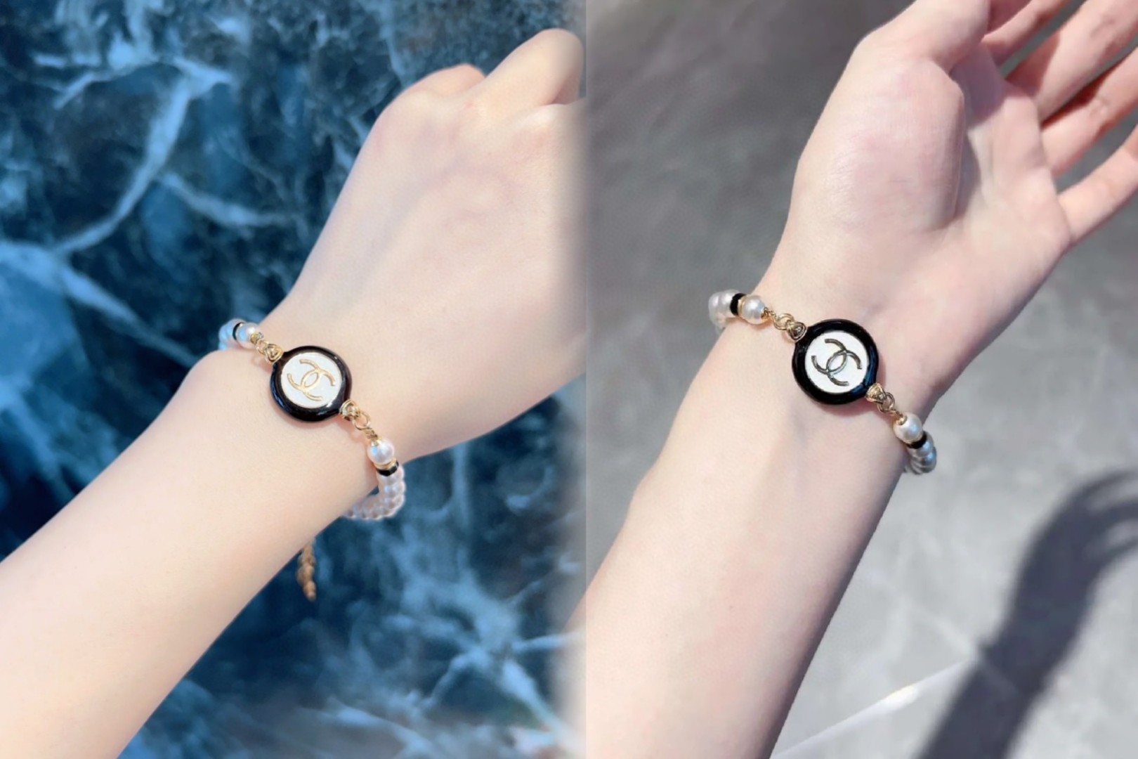 Chanel Black and White Round Charm Pearl Bracelet Necklace - Best Replica Jewelry™