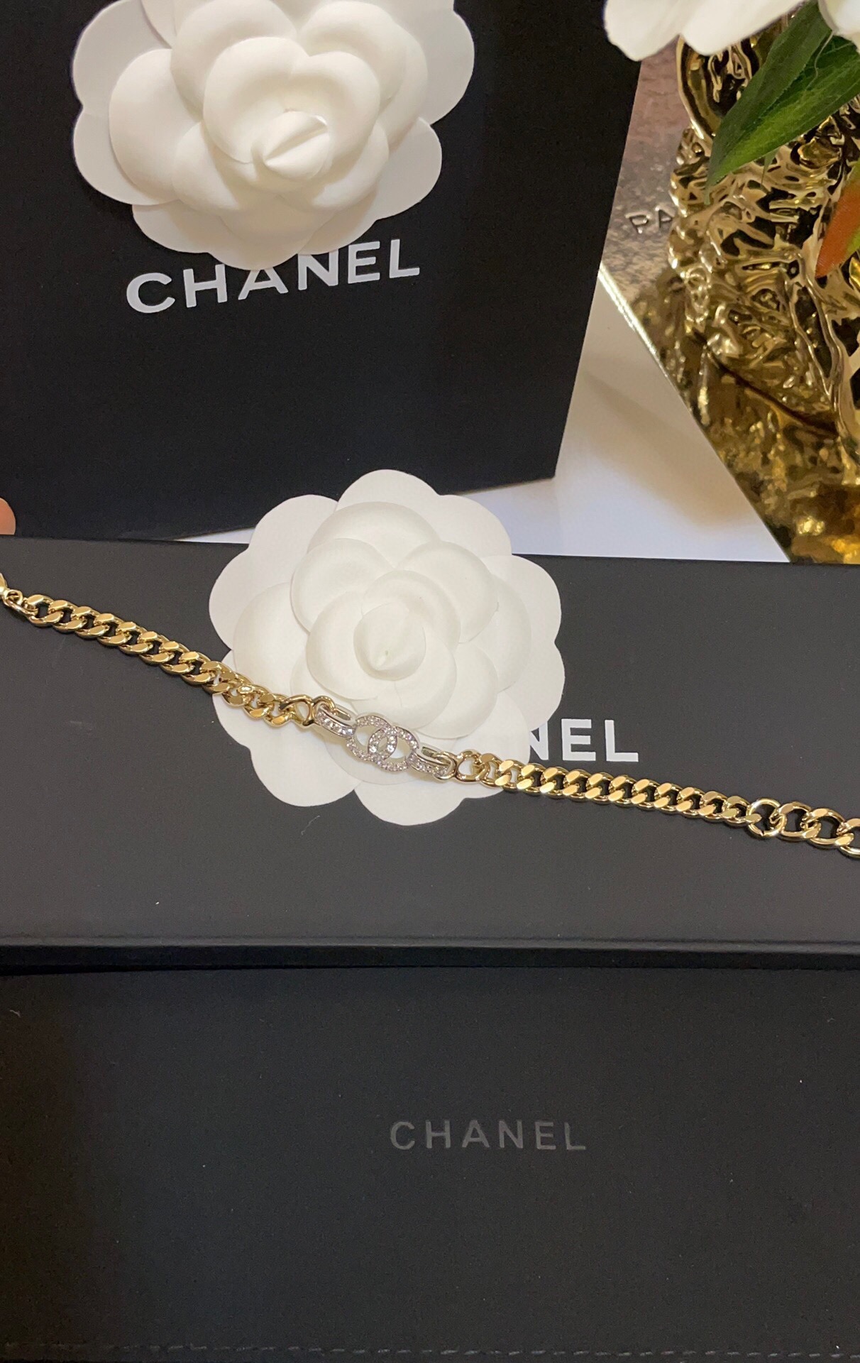 Chanel Mixed Color Cuban Chain Bracelet Earrings Choker Necklace - Best Replica Jewelry™