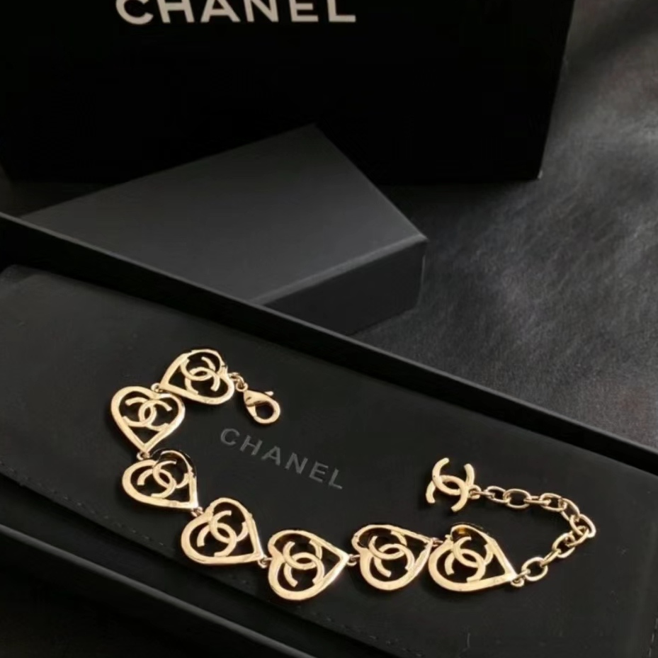 Chanel Hollow Heart Bracelet Earrings Ring Leather Necklace - Best Replica Jewelry™