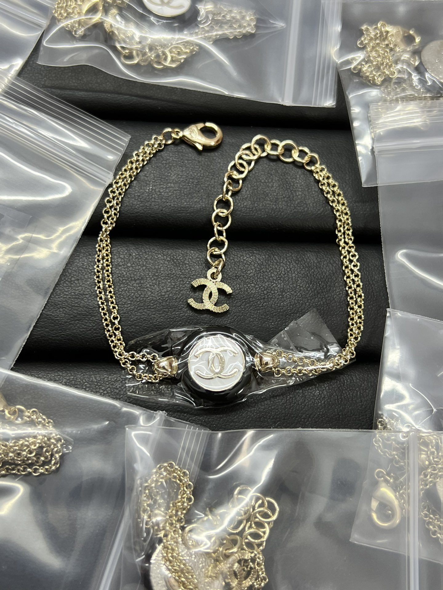 Chanel Two Layers Chain Black White Round CC Bracelet - Best Replica Jewelry™
