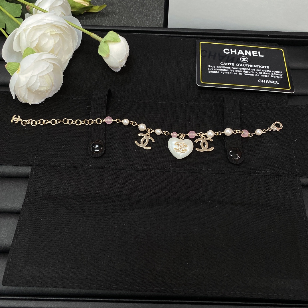 Chanel White Heart Pink Bead Bracelet Earrings - Best Replica Jewelry™