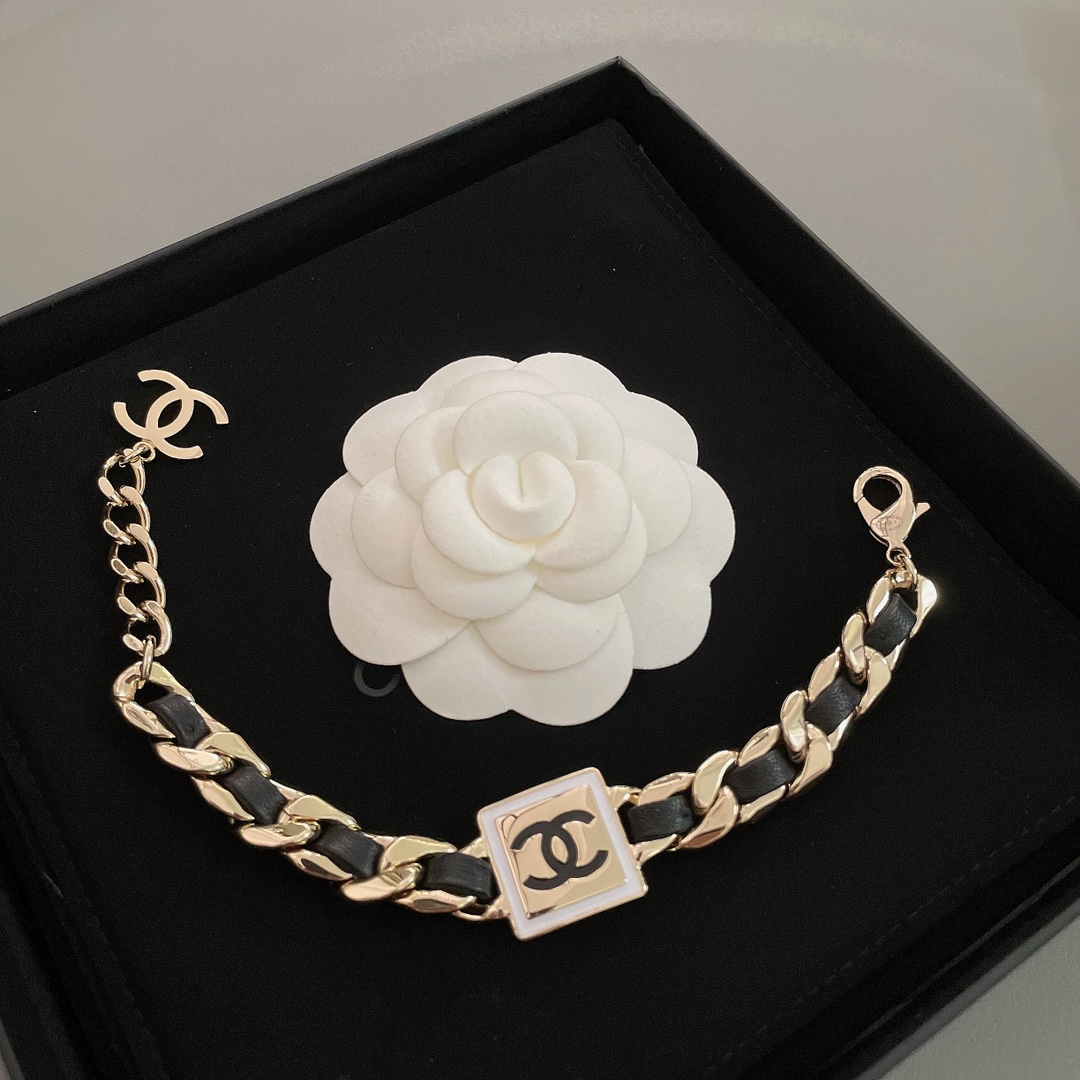 Chanel Leather Gold Chain Bracelet Choker Necklace - Best Replica Jewelry™