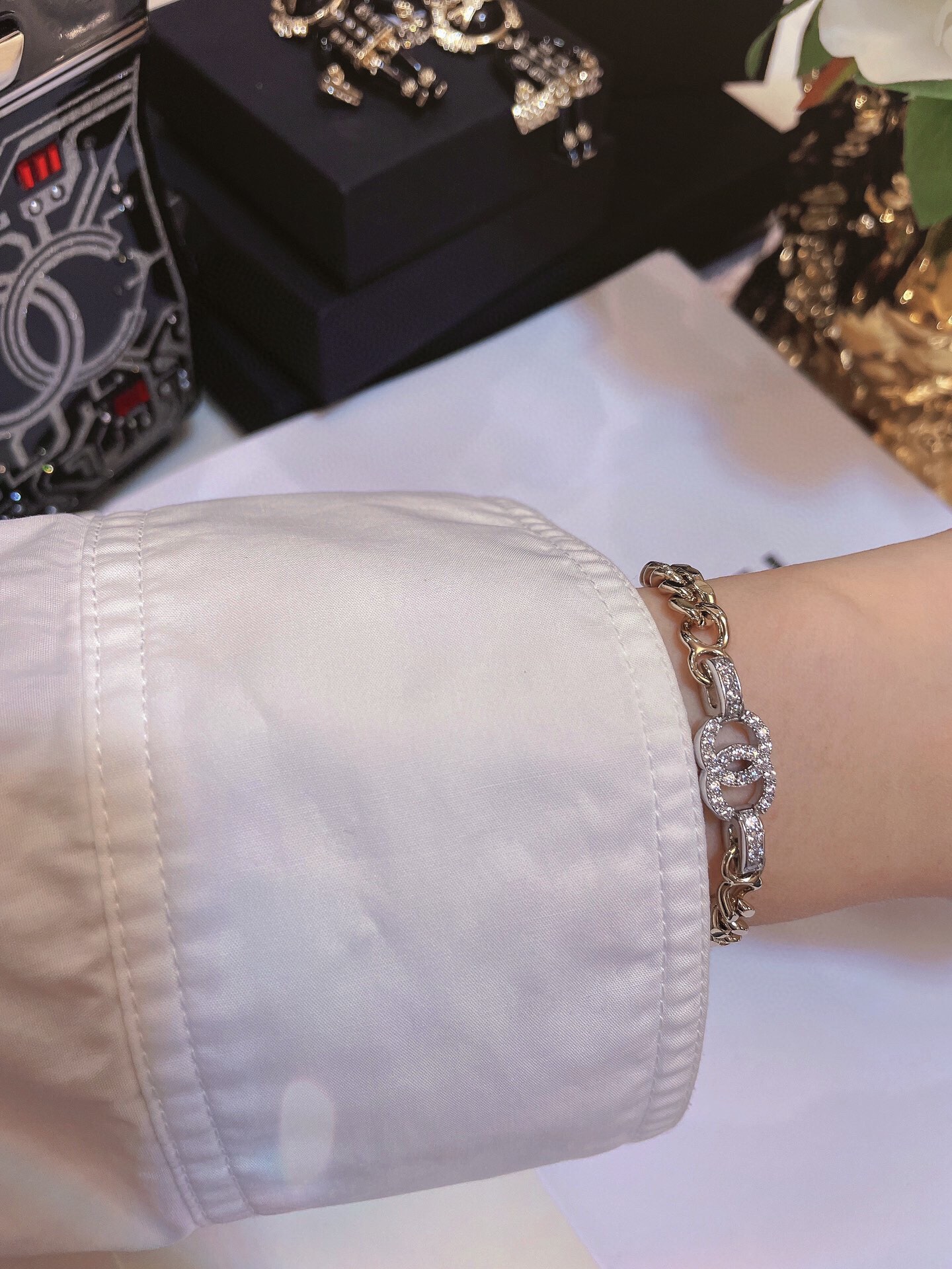 Chanel Mixed Color Cuban Chain Bracelet Earrings Choker Necklace - Best Replica Jewelry™