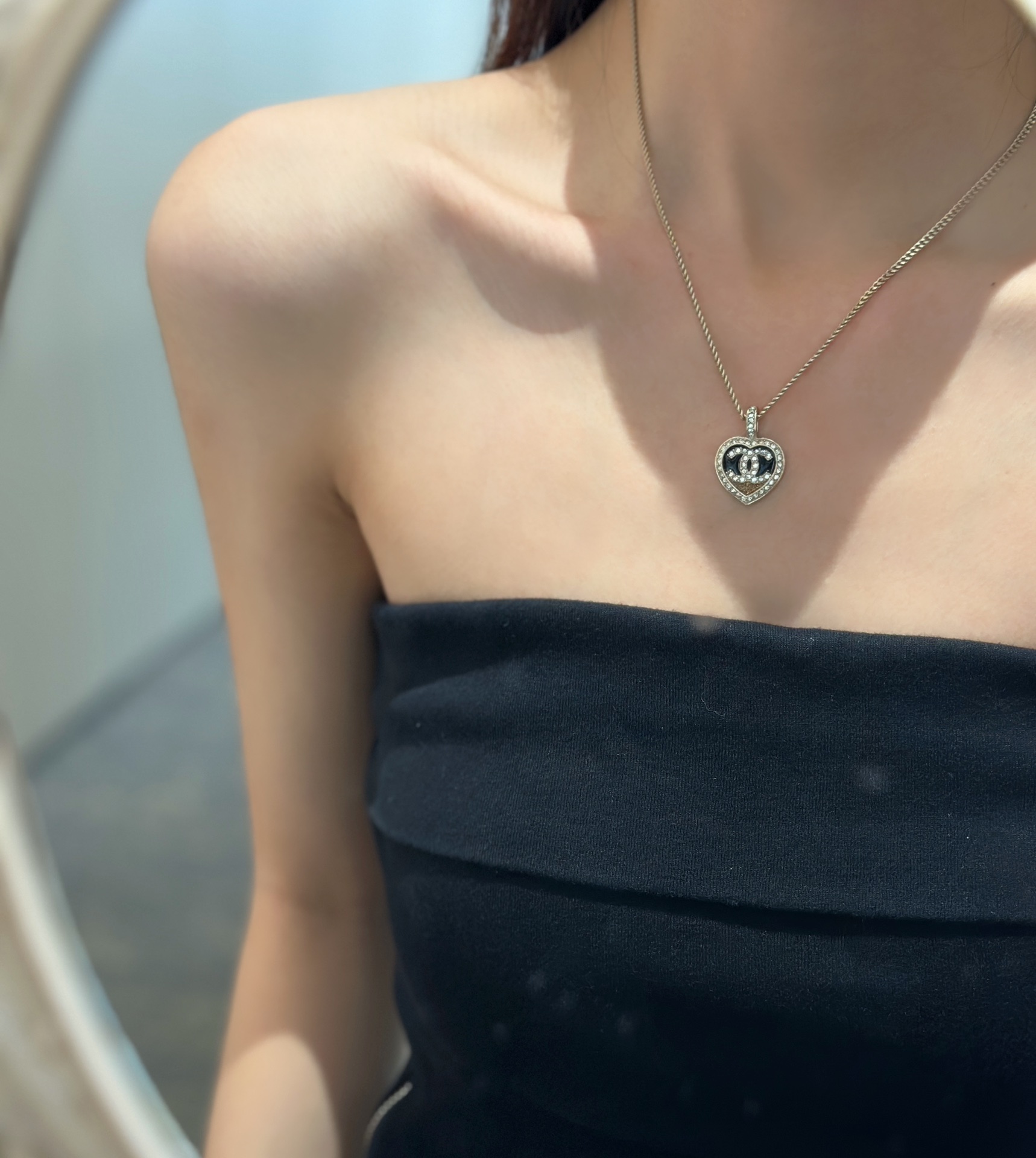 Chanel Colorblock Gold Black Heart Bracelet Earrings Necklace - Best Replica Jewelry™