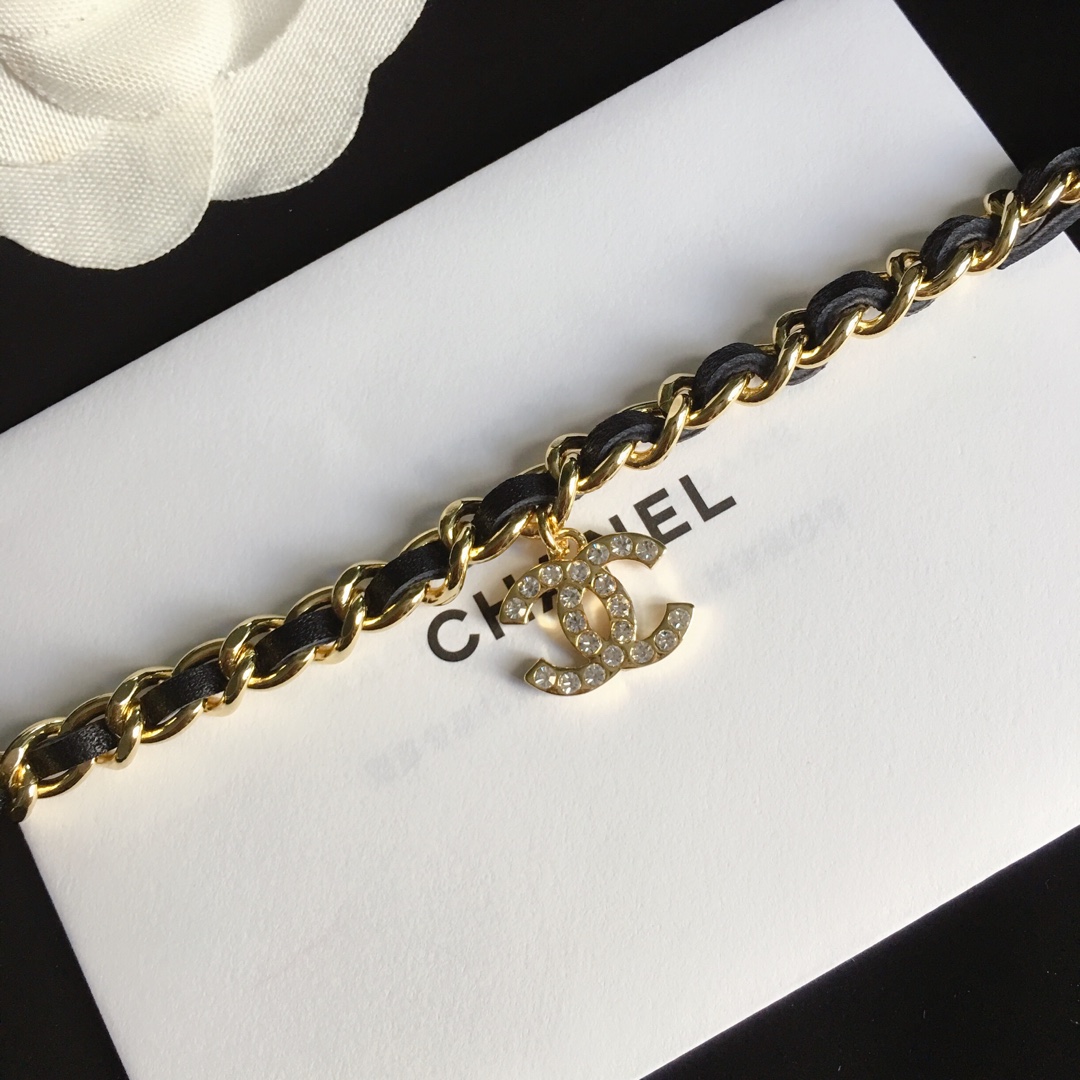Chanel Leather Woven O Chain Bracelet Choker Necklace - Best Replica Jewelry™