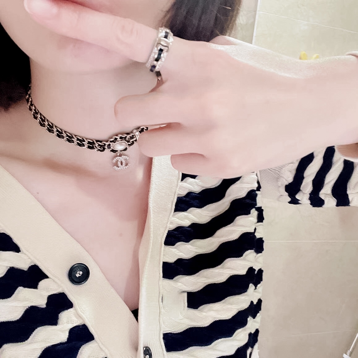 Chanel Black Leather Coco Ring - Best Replica Jewelry™