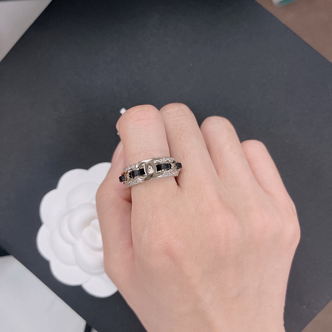Chanel Black Leather Coco Ring - Best Replica Jewelry™