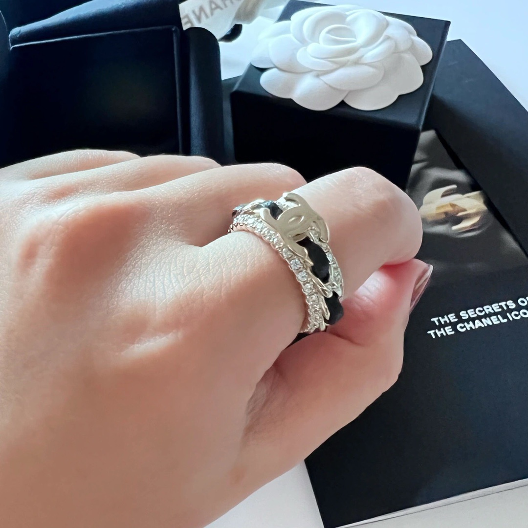 Chanel Black Leather Coco Ring - Best Replica Jewelry™