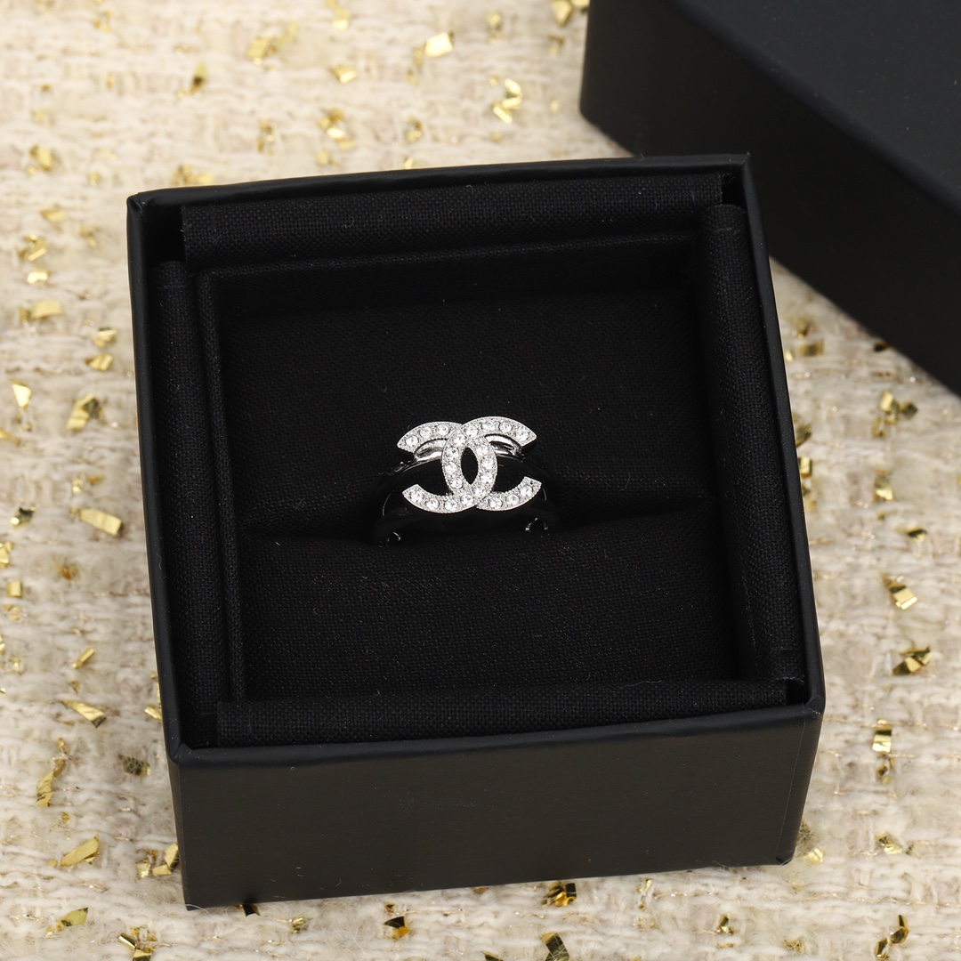 Chanel Silver Diamond Paved Coco Ring - Best Replica Jewelry™