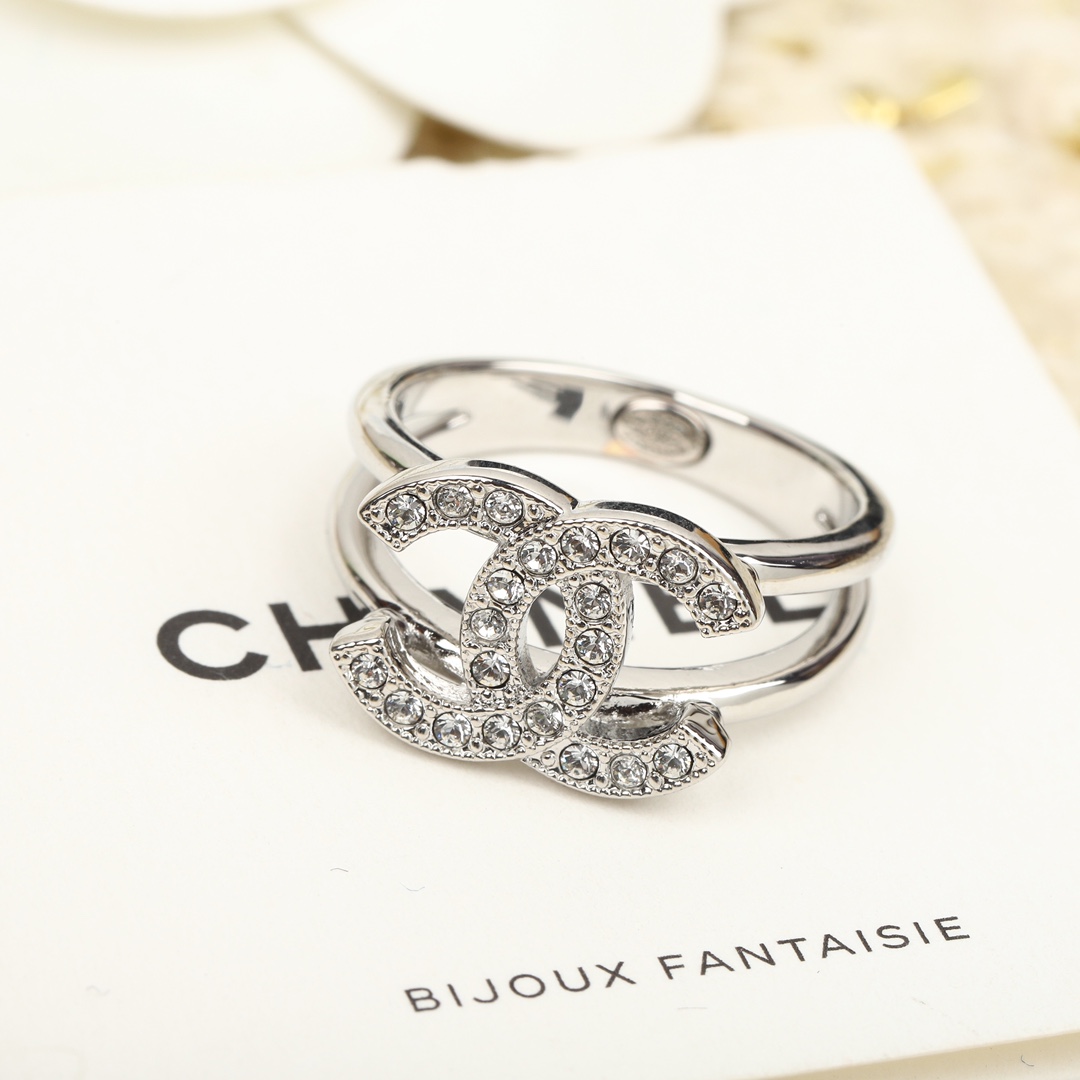 Chanel Silver Diamond Paved Coco Ring - Best Replica Jewelry™