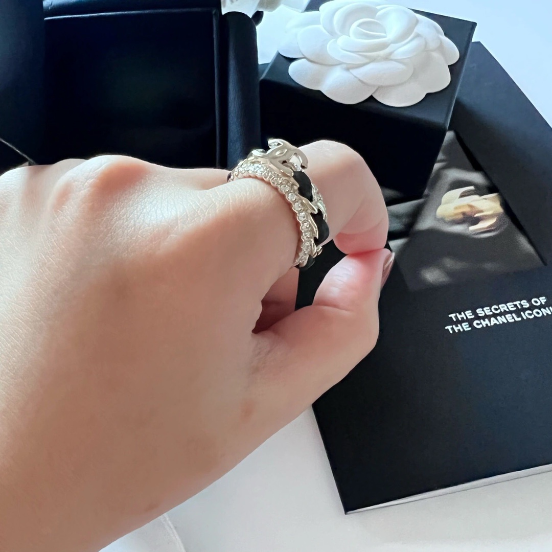 Chanel Black Leather Coco Ring - Best Replica Jewelry™