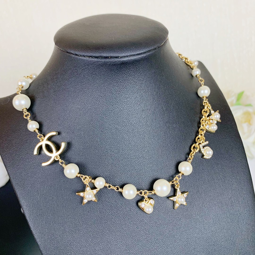 Chanel Princess Star Heart NO.5 Pearl Charms Necklace - Best Replica Jewelry™