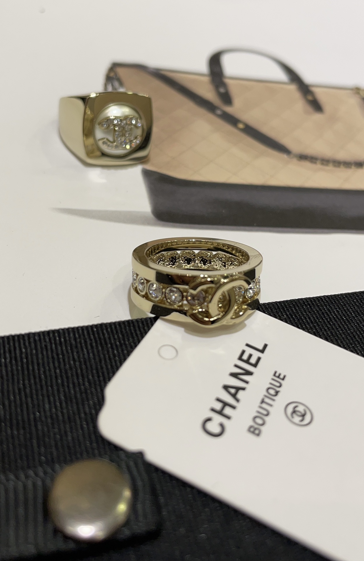 Chanel Full Diamond Wide Coco Ring - Best Replica Jewelry™