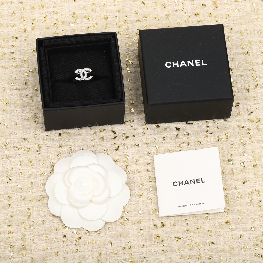 Chanel Silver Diamond Paved Coco Ring - Best Replica Jewelry™