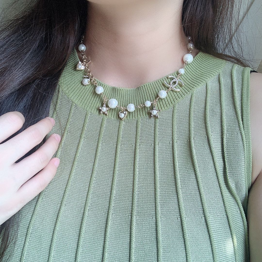 Chanel Princess Star Heart NO.5 Pearl Charms Necklace - Best Replica Jewelry™