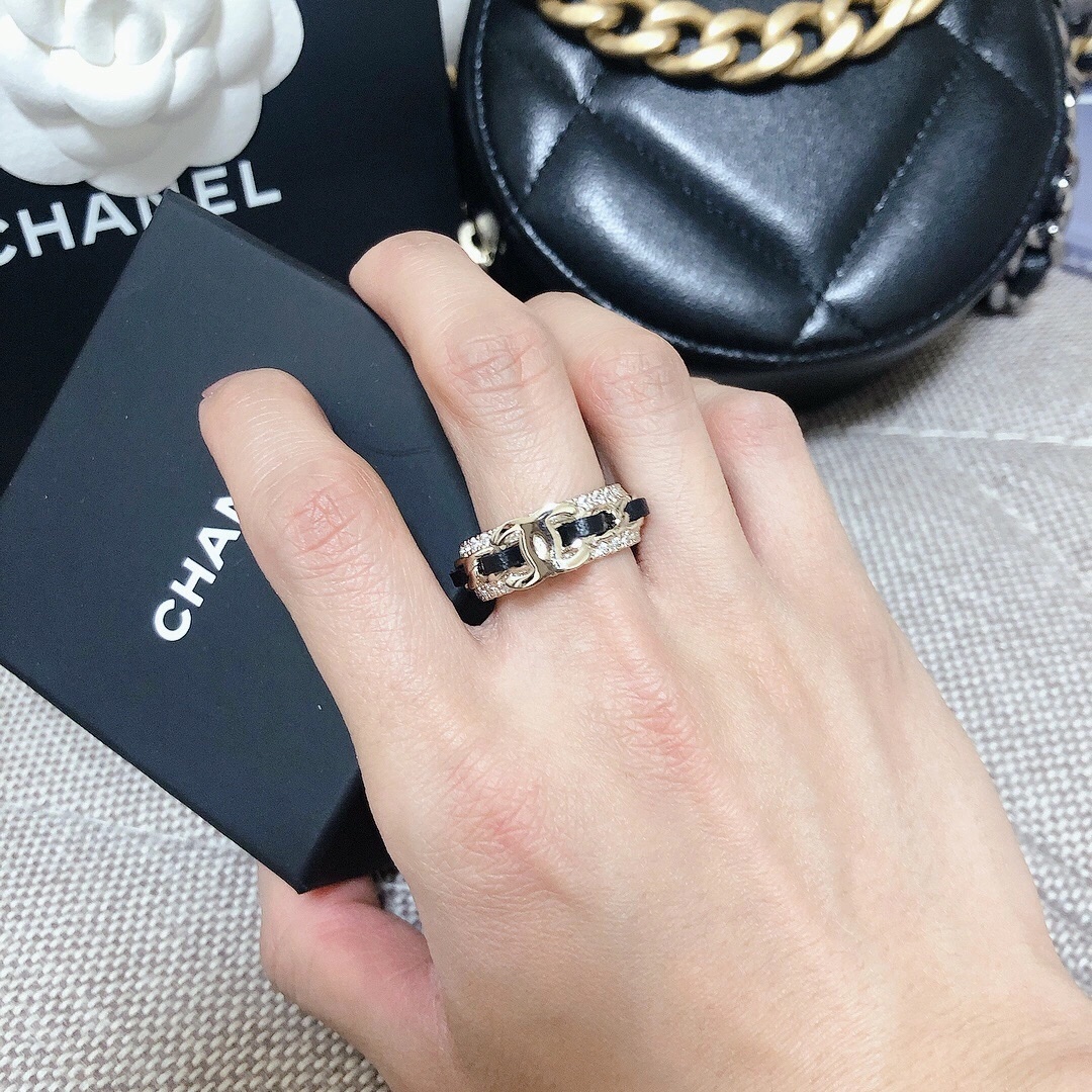 Chanel Black Leather Coco Ring - Best Replica Jewelry™