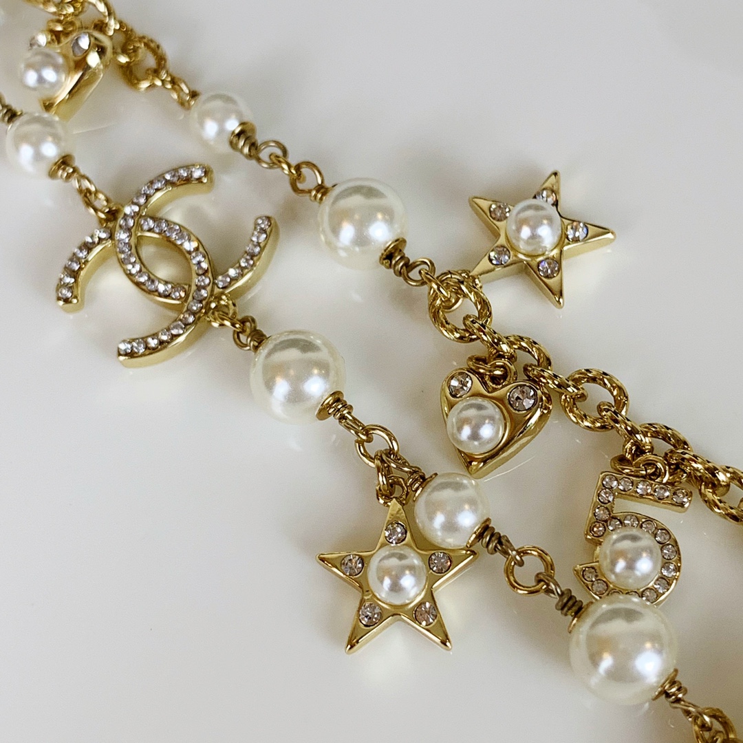 Chanel Princess Star Heart NO.5 Pearl Charms Necklace - Best Replica Jewelry™