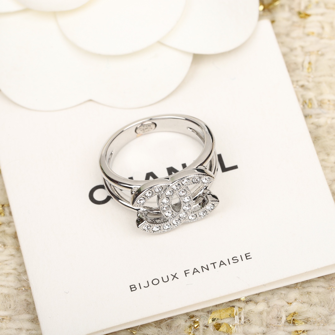 Chanel Silver Diamond Paved Coco Ring - Best Replica Jewelry™