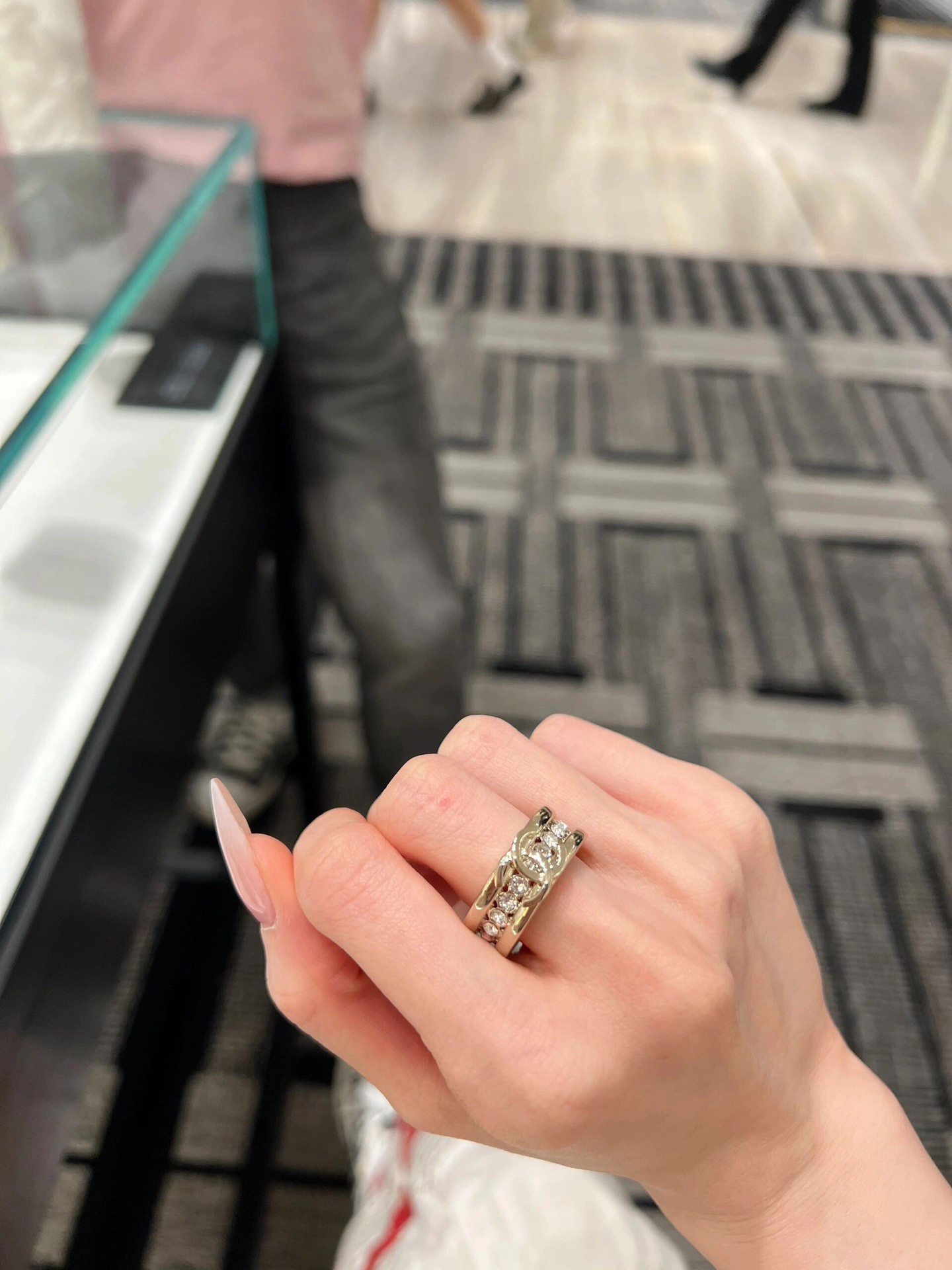 Chanel Full Diamond Wide Coco Ring - Best Replica Jewelry™