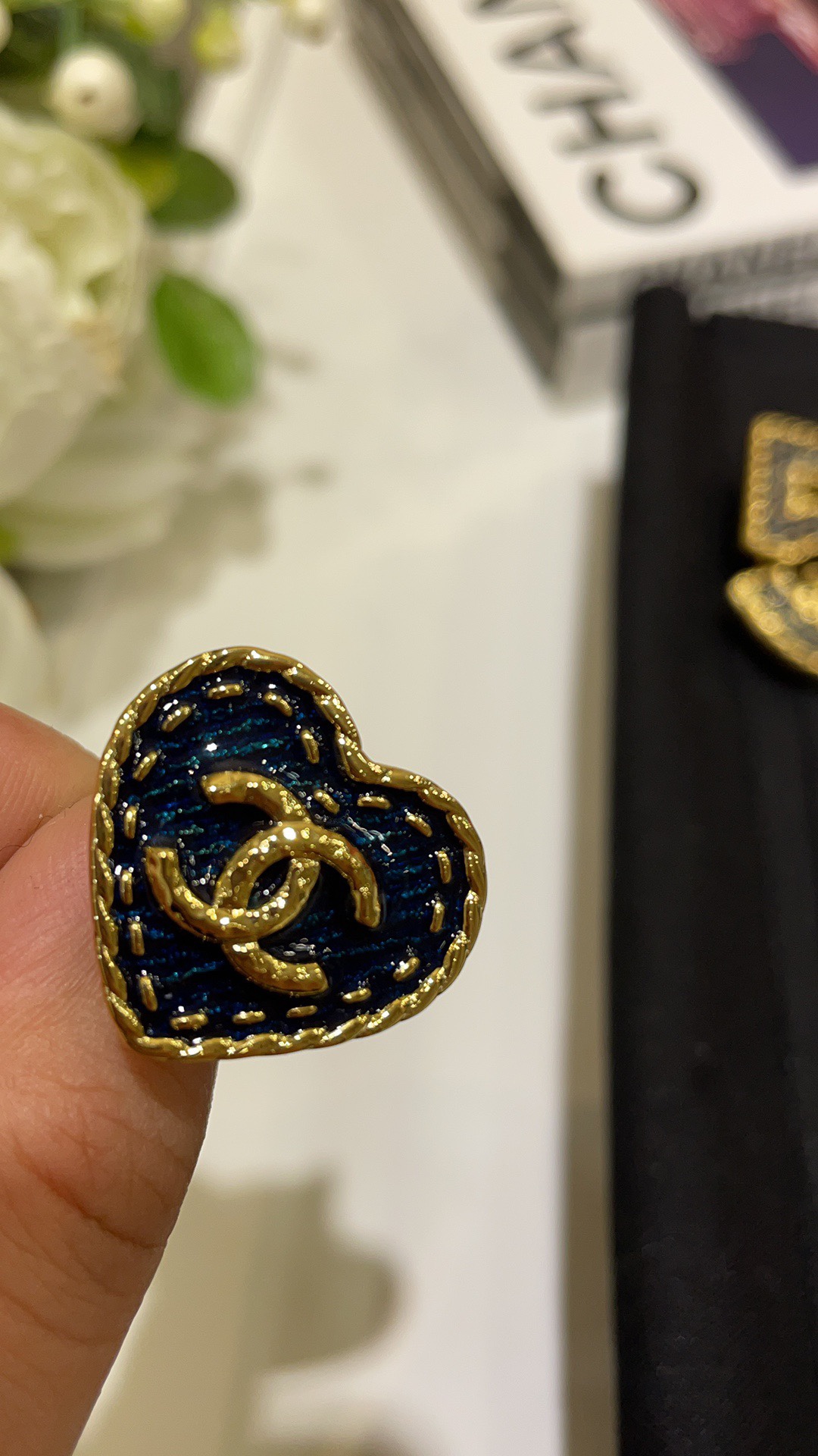 Chanel Vintage Denim Blue Heart Ring - Best Replica Jewelry™