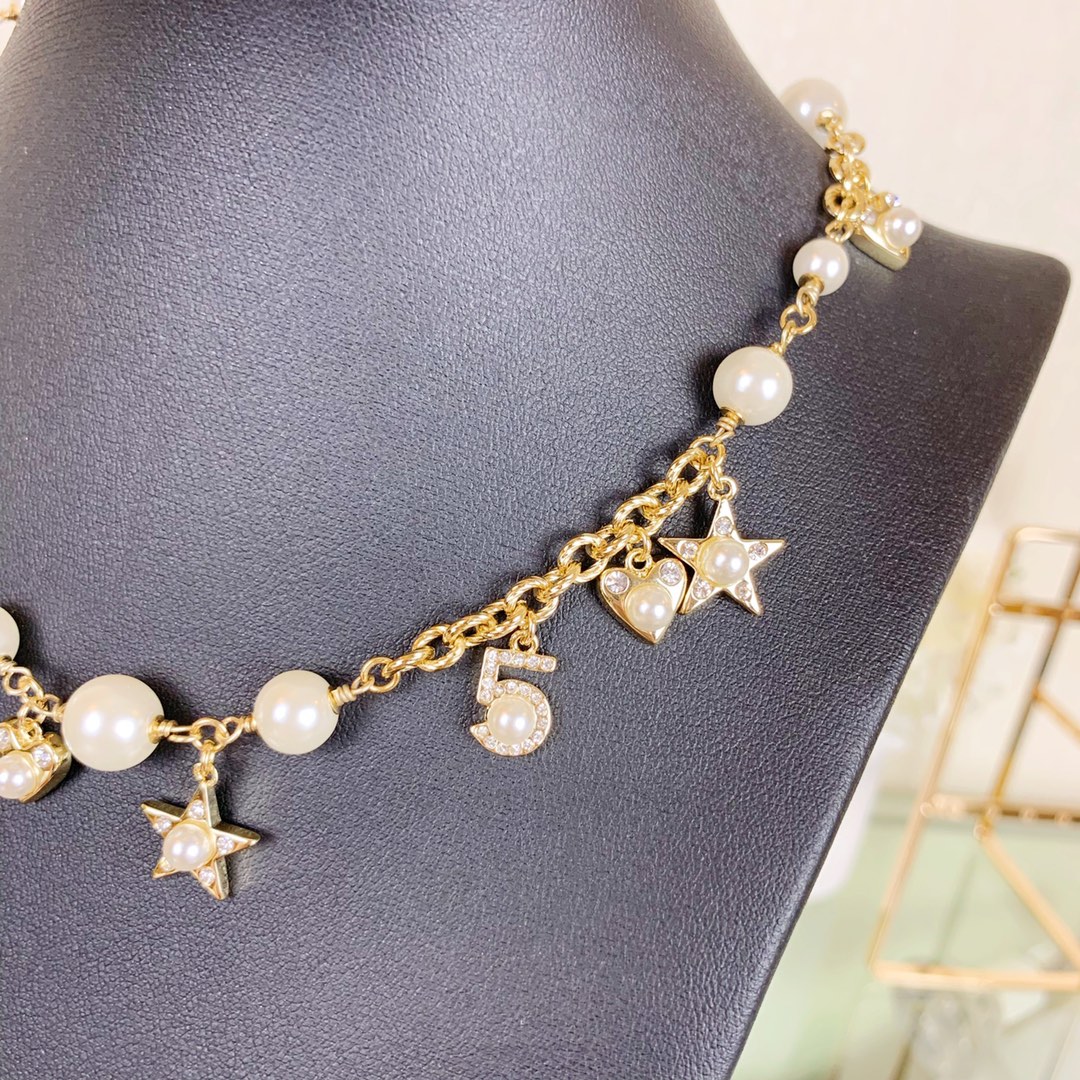 Chanel Princess Star Heart NO.5 Pearl Charms Necklace - Best Replica Jewelry™