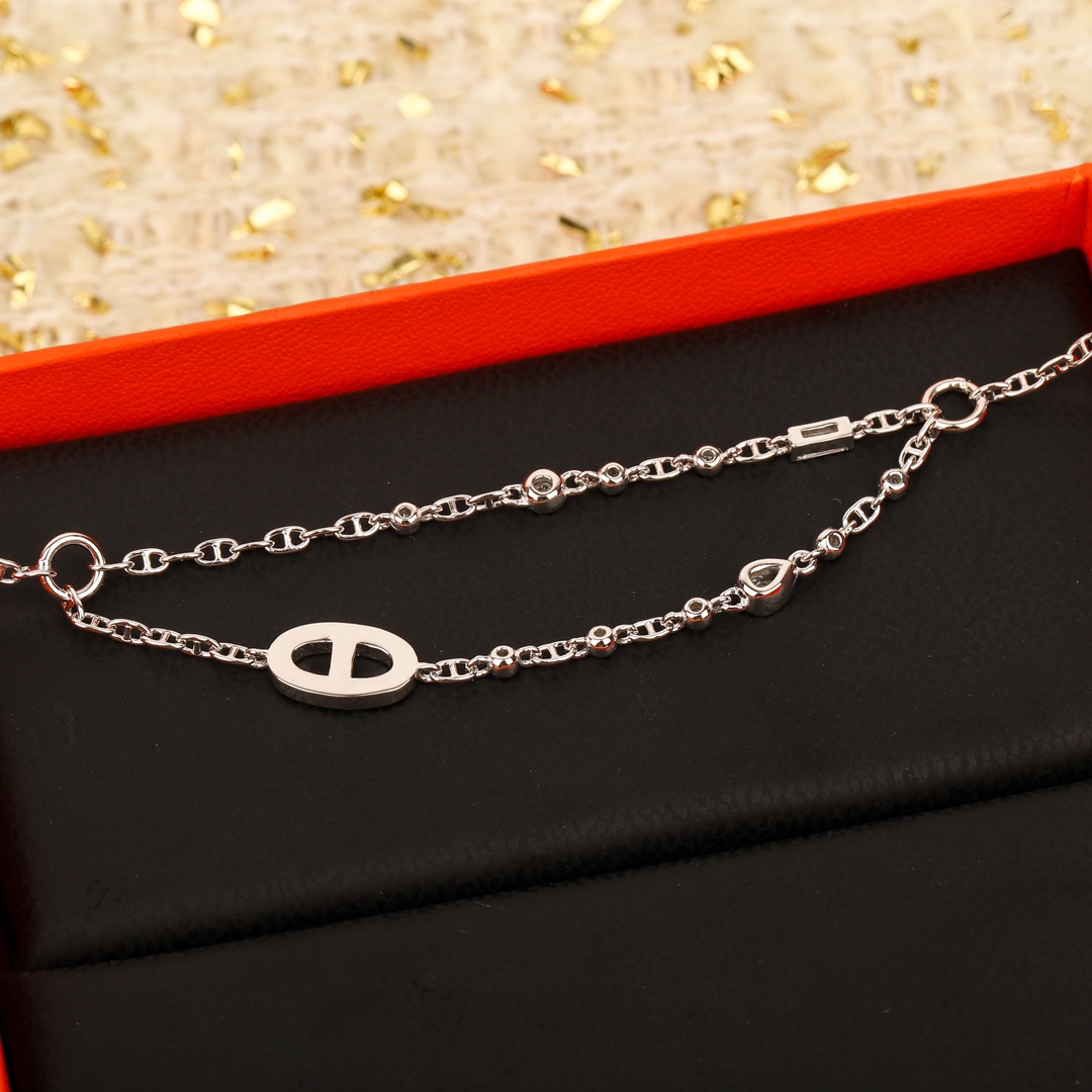 Hermes OT Clasp Two Layers Pig Nose Silver Bracelet - Best Replica Jewelry™