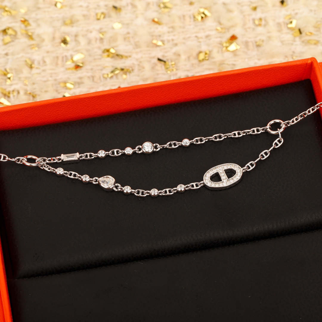 Hermes OT Clasp Two Layers Pig Nose Silver Bracelet - Best Replica Jewelry™