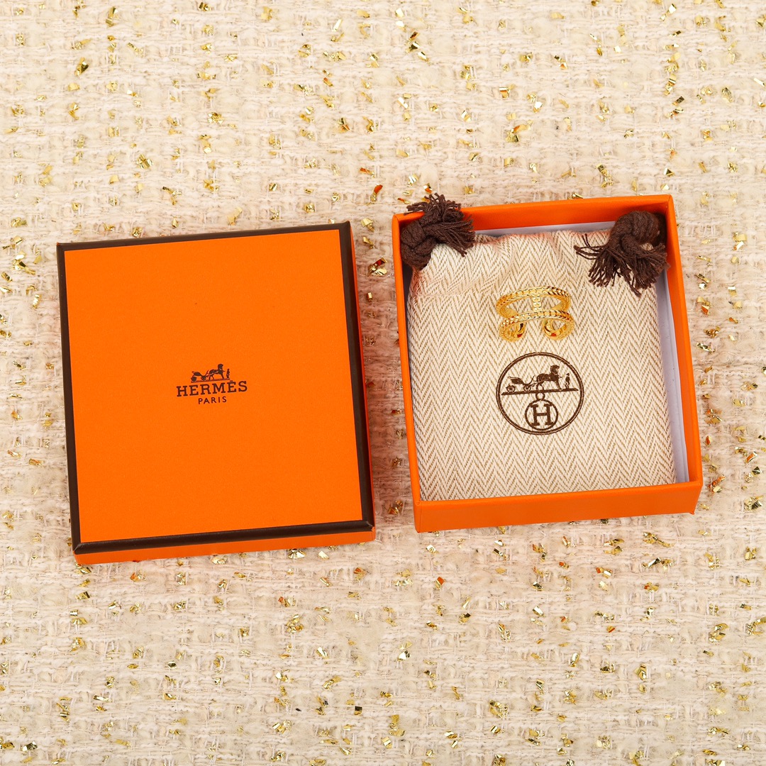 Hermes Hollow Open Gold Ring - Best Replica Jewelry™