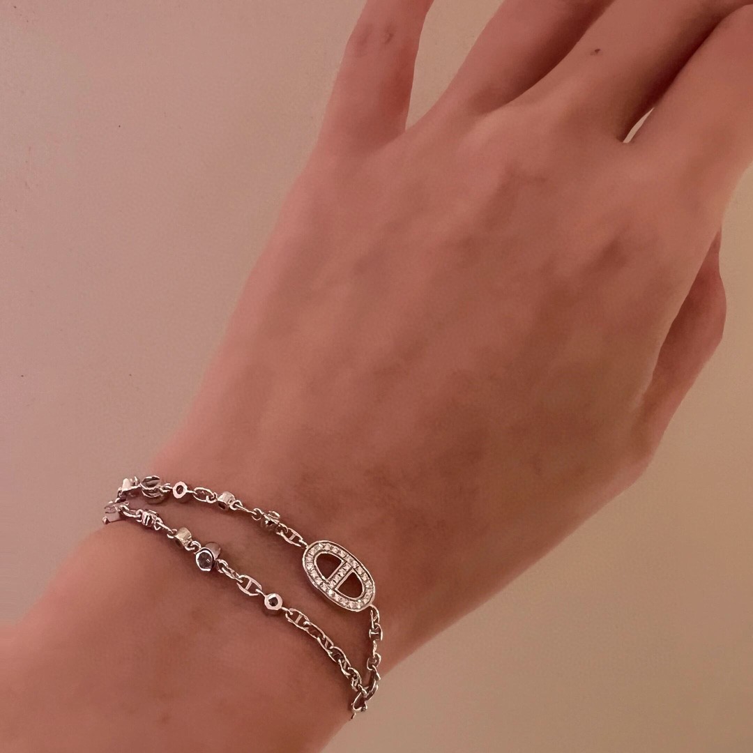 Hermes OT Clasp Two Layers Pig Nose Silver Bracelet - Best Replica Jewelry™