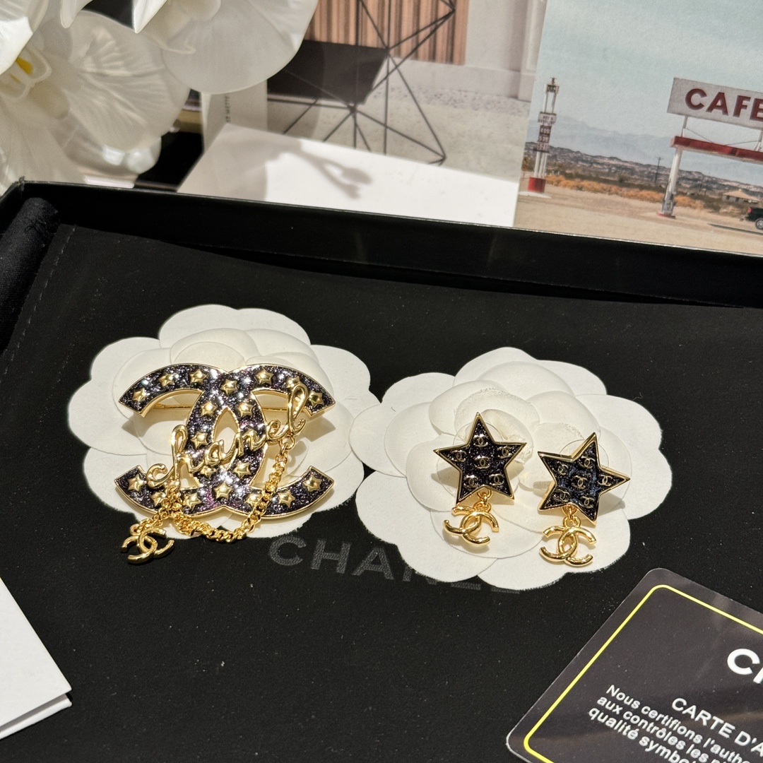 Chanel Star Enamel Coco Brooch Earrings - Best Replica Jewelry™