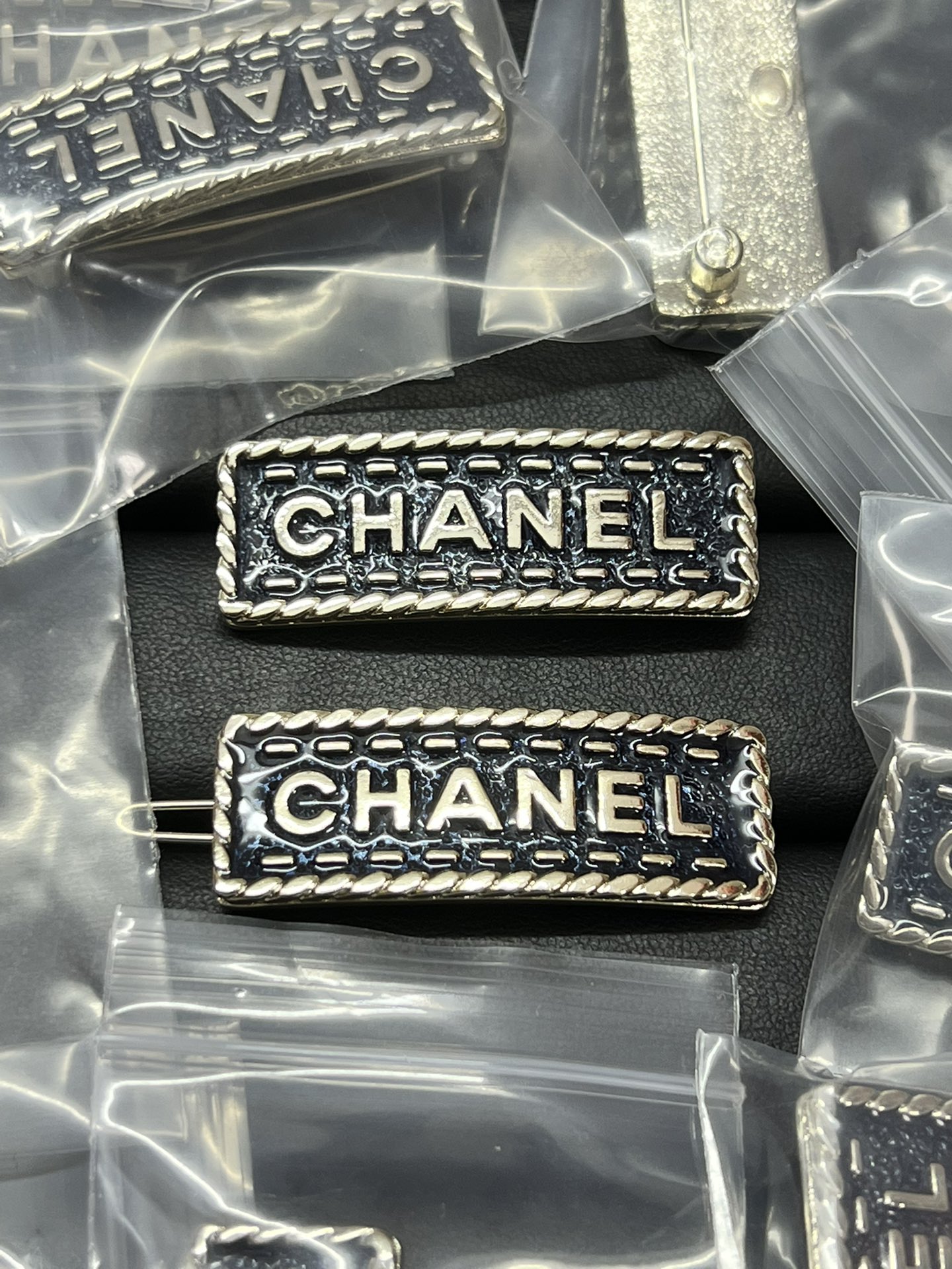 Rectangle Denim Blue Chanel Monogram Brooch - Best Replica Jewelry™
