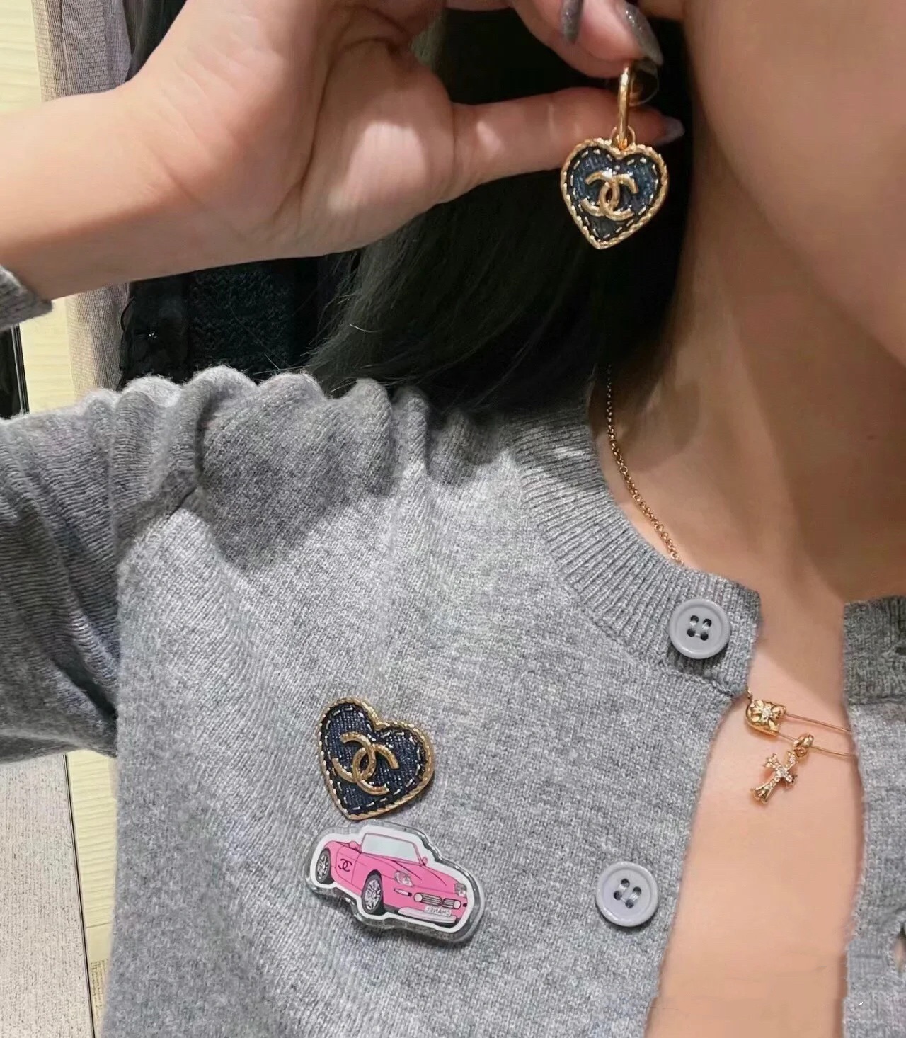 Chanel Denim Blue Heart Brooch - Best Replica Jewelry™