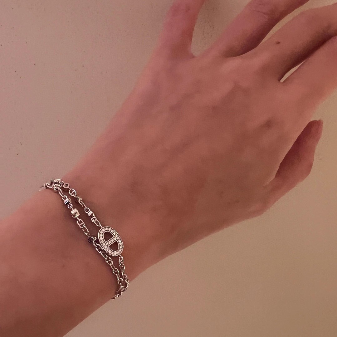 Hermes OT Clasp Two Layers Pig Nose Silver Bracelet - Best Replica Jewelry™