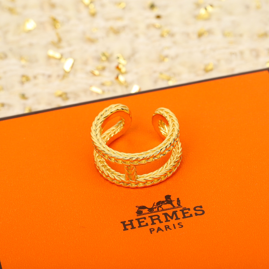 Hermes Hollow Open Gold Ring - Best Replica Jewelry™