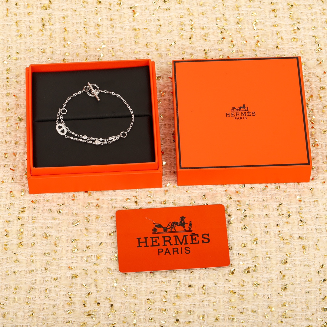 Hermes OT Clasp Two Layers Pig Nose Silver Bracelet - Best Replica Jewelry™