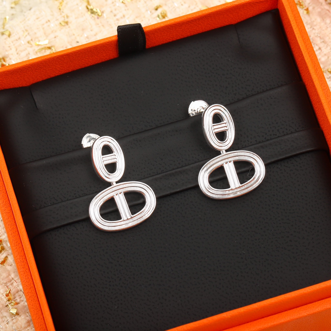 Hermes Pig Nose Dangle Earrings in Silver - Best Replica Jewelry™