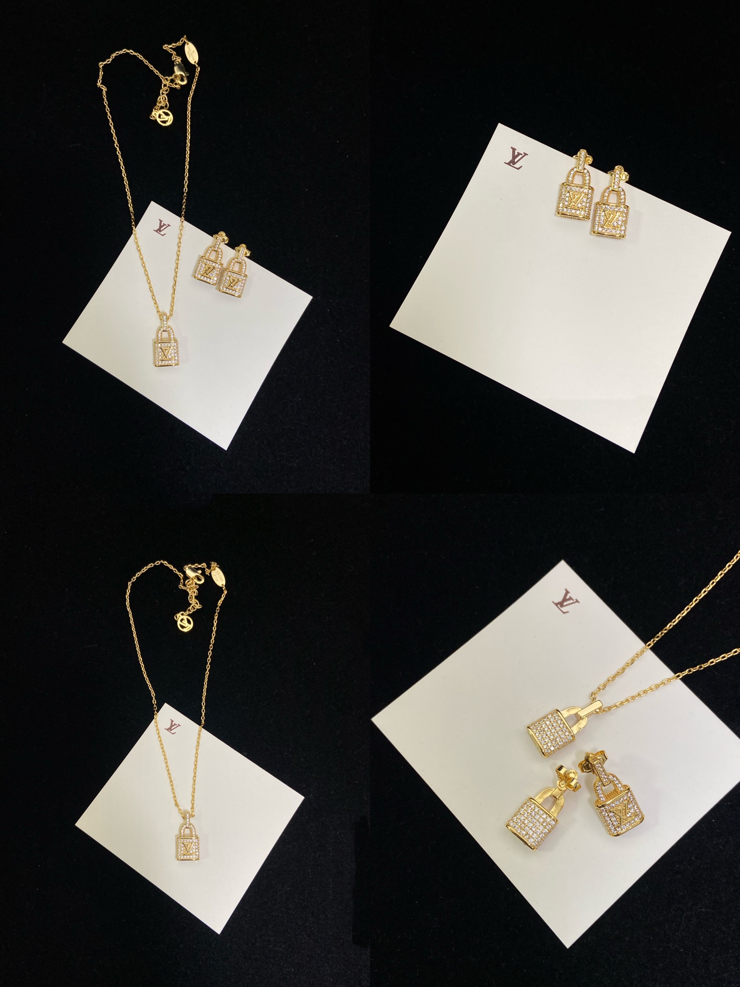 Louis Vuitton Diamond Lock Pendant Necklace Earrings - Best Replica Jewelry™