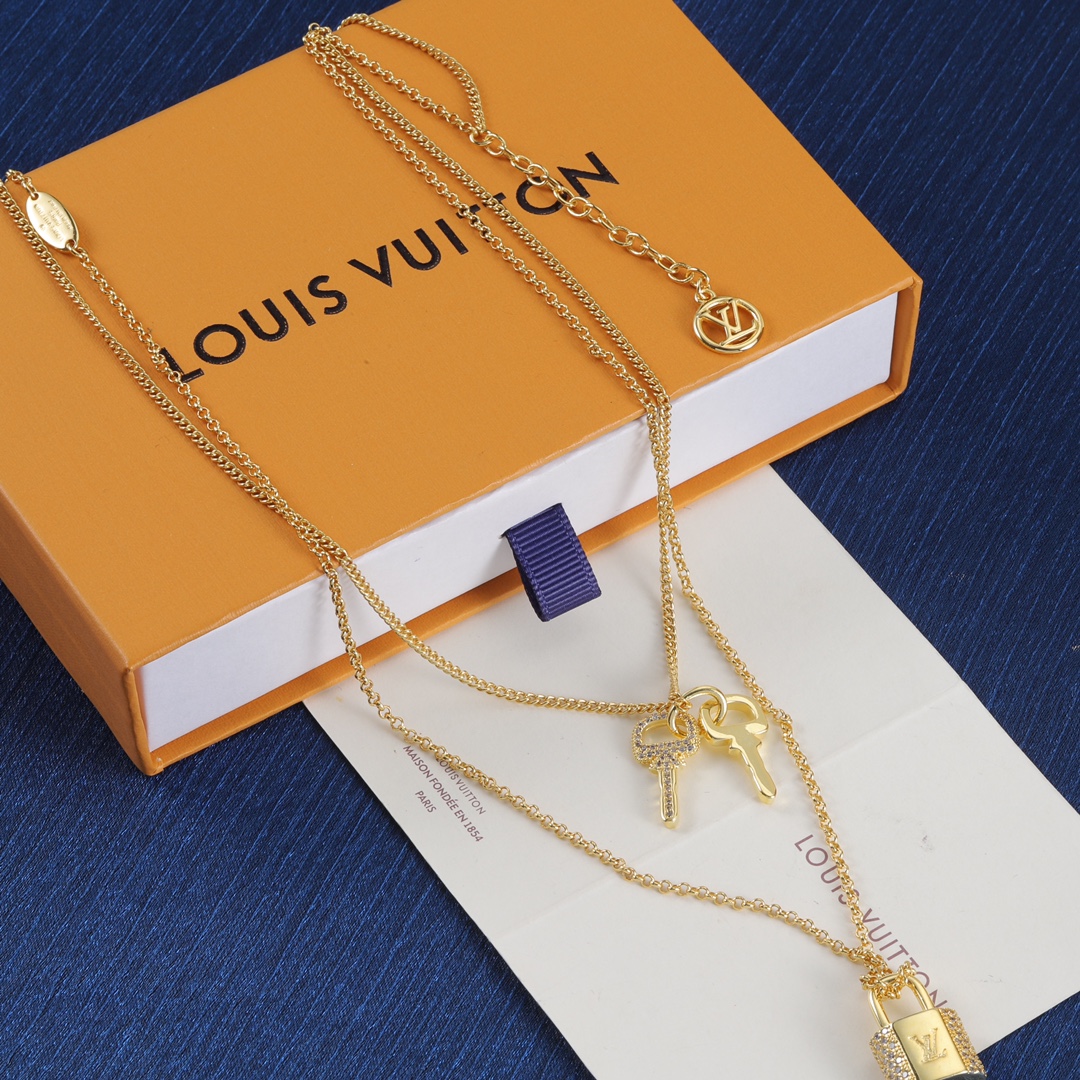 Louis Vuitton 2 Layers Lock and Key Necklace - Best Replica Jewelry™