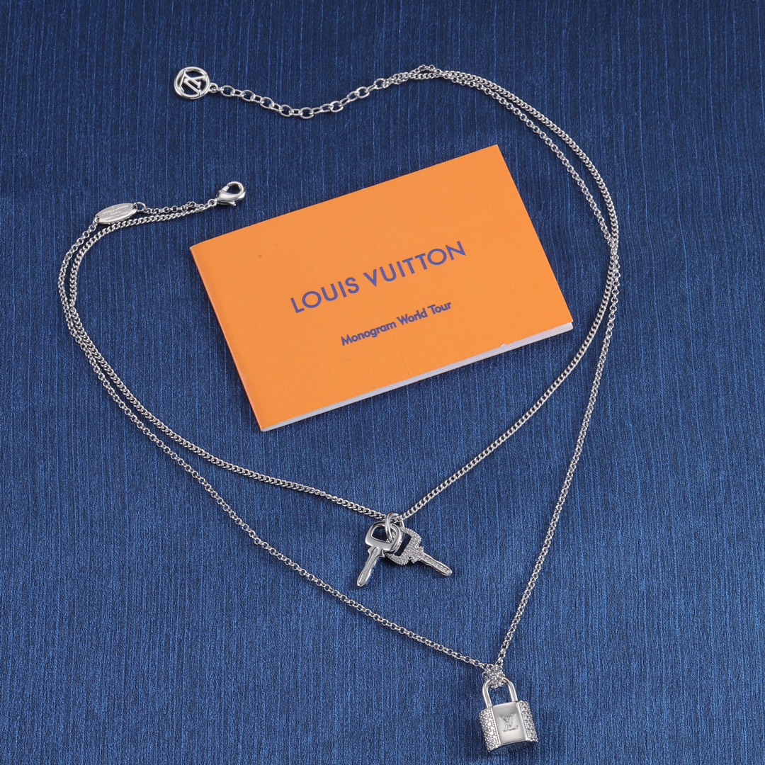 Louis Vuitton 2 Layers Lock and Key Necklace - Best Replica Jewelry™
